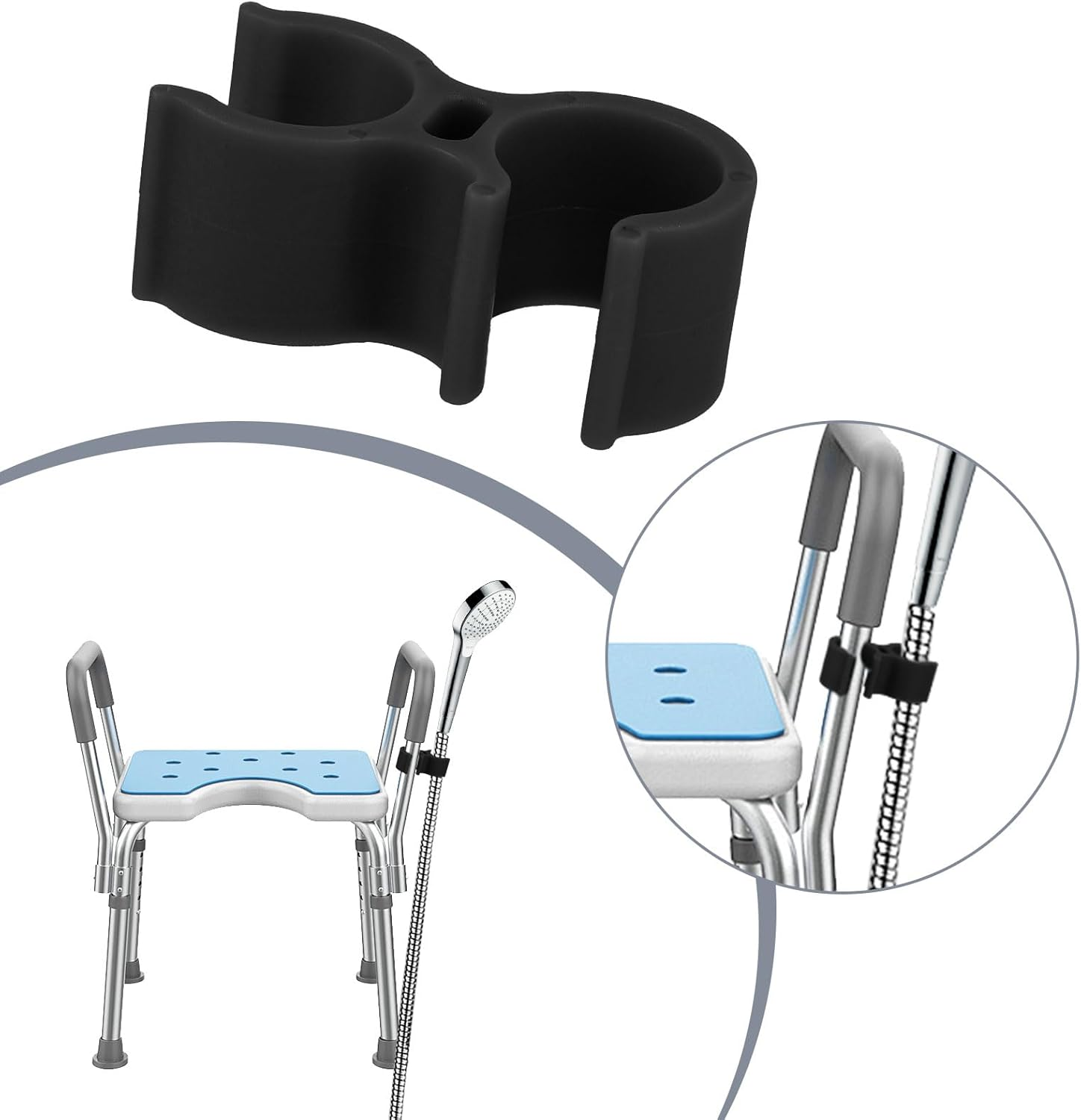 2Pcs Shower Head Holders, Universal Shower Head Holder Bath Chair Showers Holder Attachment for Elderly Disabled Users Accessories for Bath Stool Transfer Bench Showers image number 3