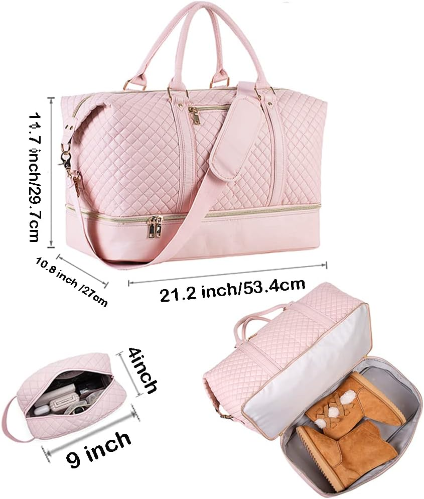 Leather Travel Bag with Shoe Pouch,Weekender Overnight Bag Waterproof PU Leather Large Carry on Bag Travel Tote Duffel Bag for Men or Women image number 2