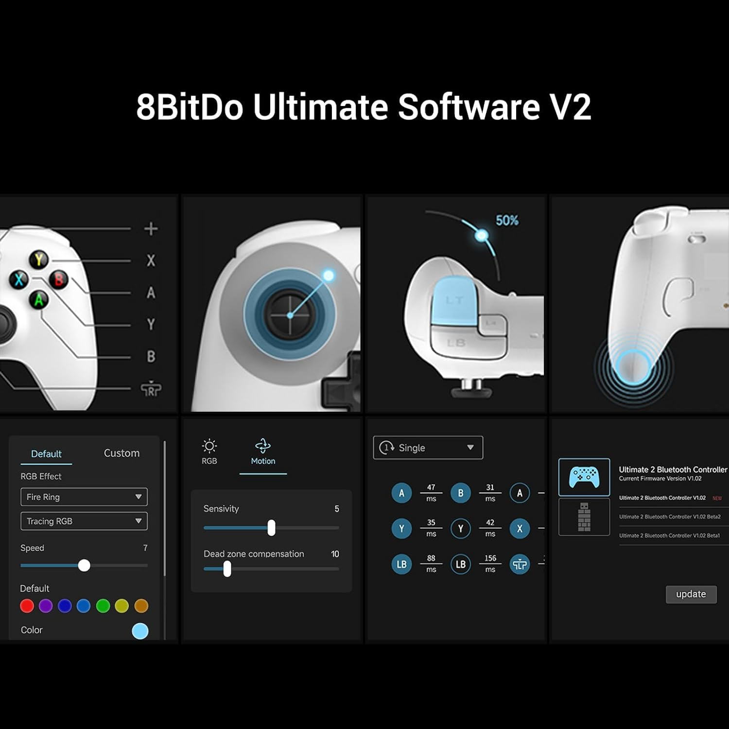 8Bitdo Ultimate 2 Wireless Controller for Windows & Android, Gaming Controller with TMR Joysticks, Switchable Hall Effect/Tactile Triggers, RGB Fire Ring, 8Speed Wireless Tech image number 3