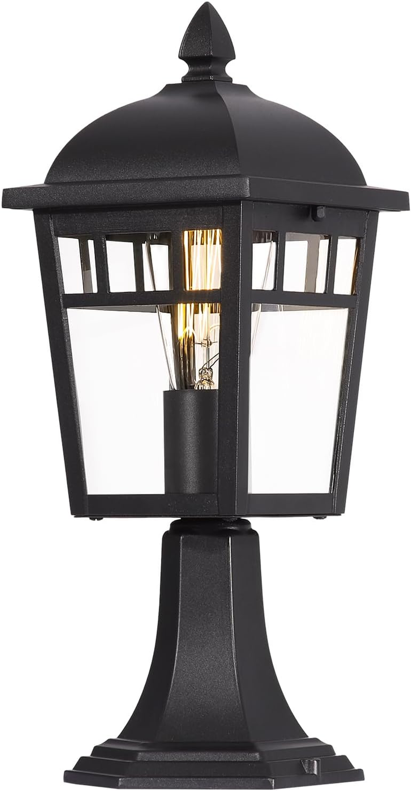 EMLIVIAR 16'' Outdoor Lamp Post Light Fixtures, Exterior Post Lighting Fixture, Die-Cast Aluminum with Clear Glass Shade and Black Finish, AUD02P BK image number 2