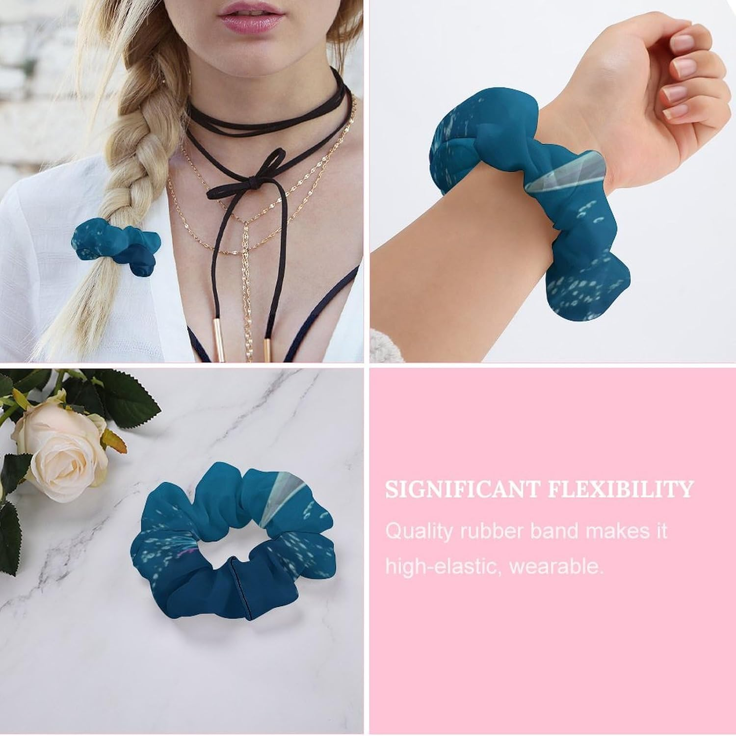 Hair Scrunchies,Dolphin and Fish Hair Bands,Scrunchy Hair Ties Ropes,Scrunchy Hair Ties for Women Girls Hair Accessories image number 5