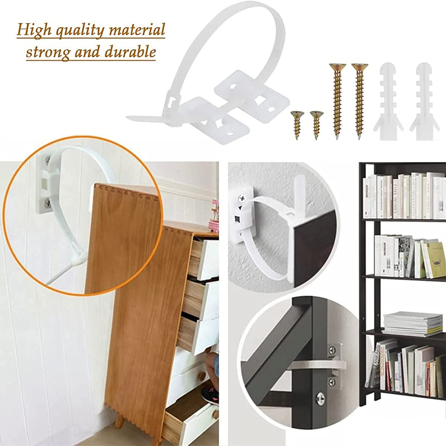 10 Sets Furniture Safety Straps, Falling Furniture Prevention Device, Anti-Tip Furniture Wall Anchors Kit, Furniture Fix to Wall for Baby Proofing and Pet Protecting image number 2