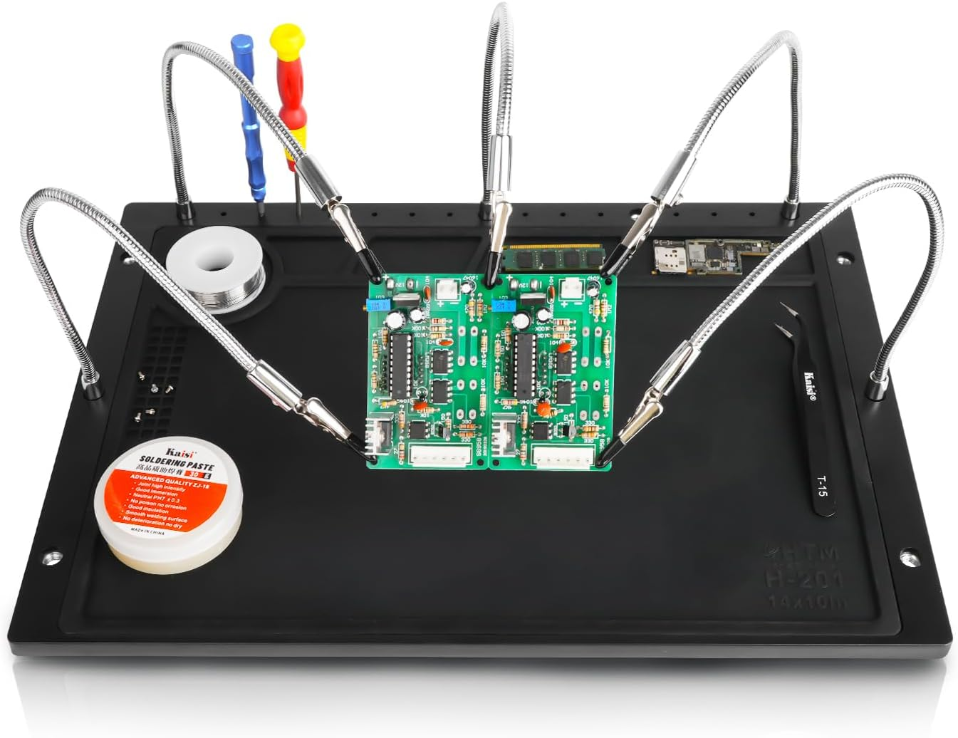 Kaisi Soldering Station Helping Hands with Soldering Mat, 5 Flexible Arms Third Hand Tool Heat-Resistant Silicone Solder Mat Base Soldering Kit Helping Hands for Soldering Repair Hobby Crafts Jewelry image number 4