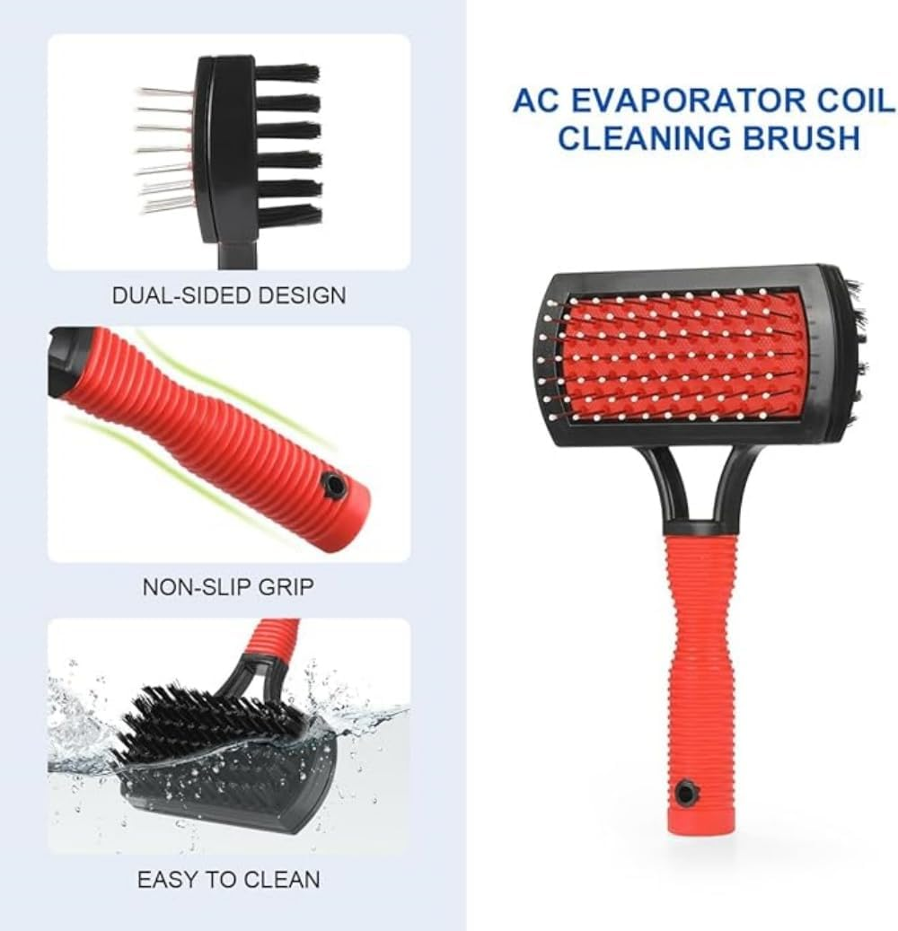Air Conditioner Evaporator Coil Cleaning Brush AC Condenser Coil Fin Comb Straightener HVAC Cleaner Brush (1 Fin Comb + 1 Dual-Sided Evaporator Coil Cleaner Brush) for Cleaning Air Condition image number 2