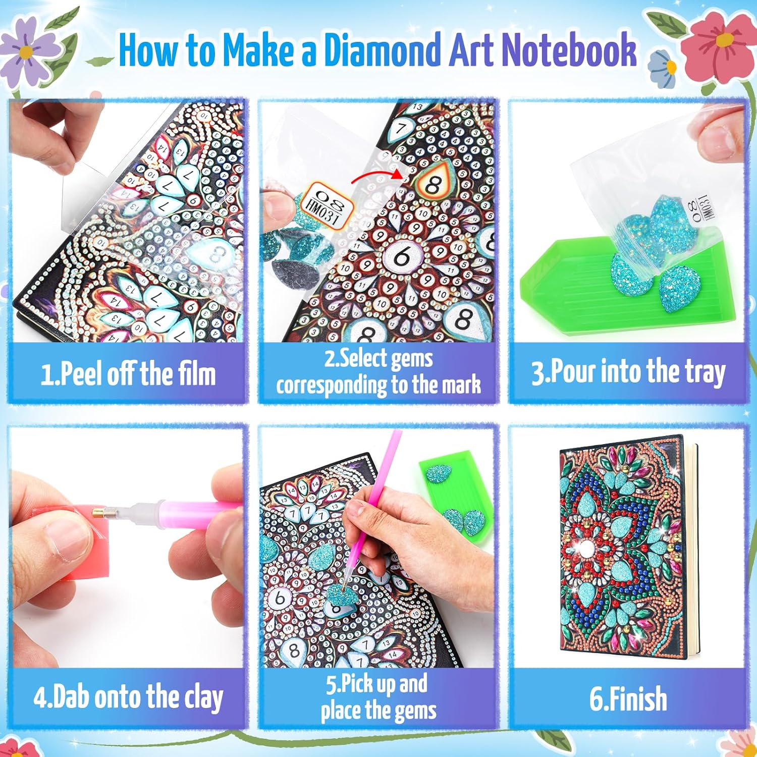 Craft Kits for Kids Age 6-8-9-10, Girls Birthday Presents for 5 7 11 12 Year Old Notebook Diamond Art Painting Kit Arts and Crafts for Kids Toys for 5-10 Year Old Girl Gifts Diary Cute Stationery Set - 2Pcs image number 5