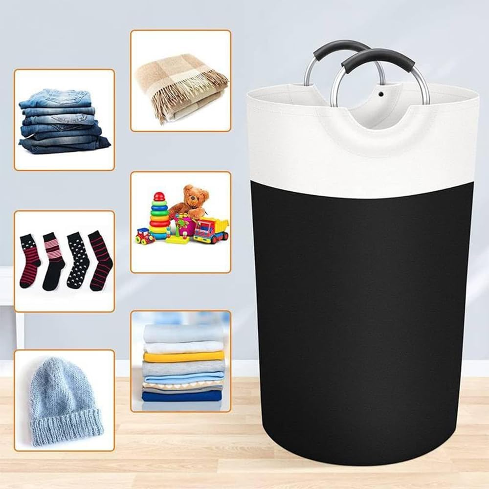 80L Laundry Basket &ndash; Collapsible Laundry Hamper with Waterproof Material, Foam-Protected Aluminum Handles, Large Capacity for College Dorm, Family, Black