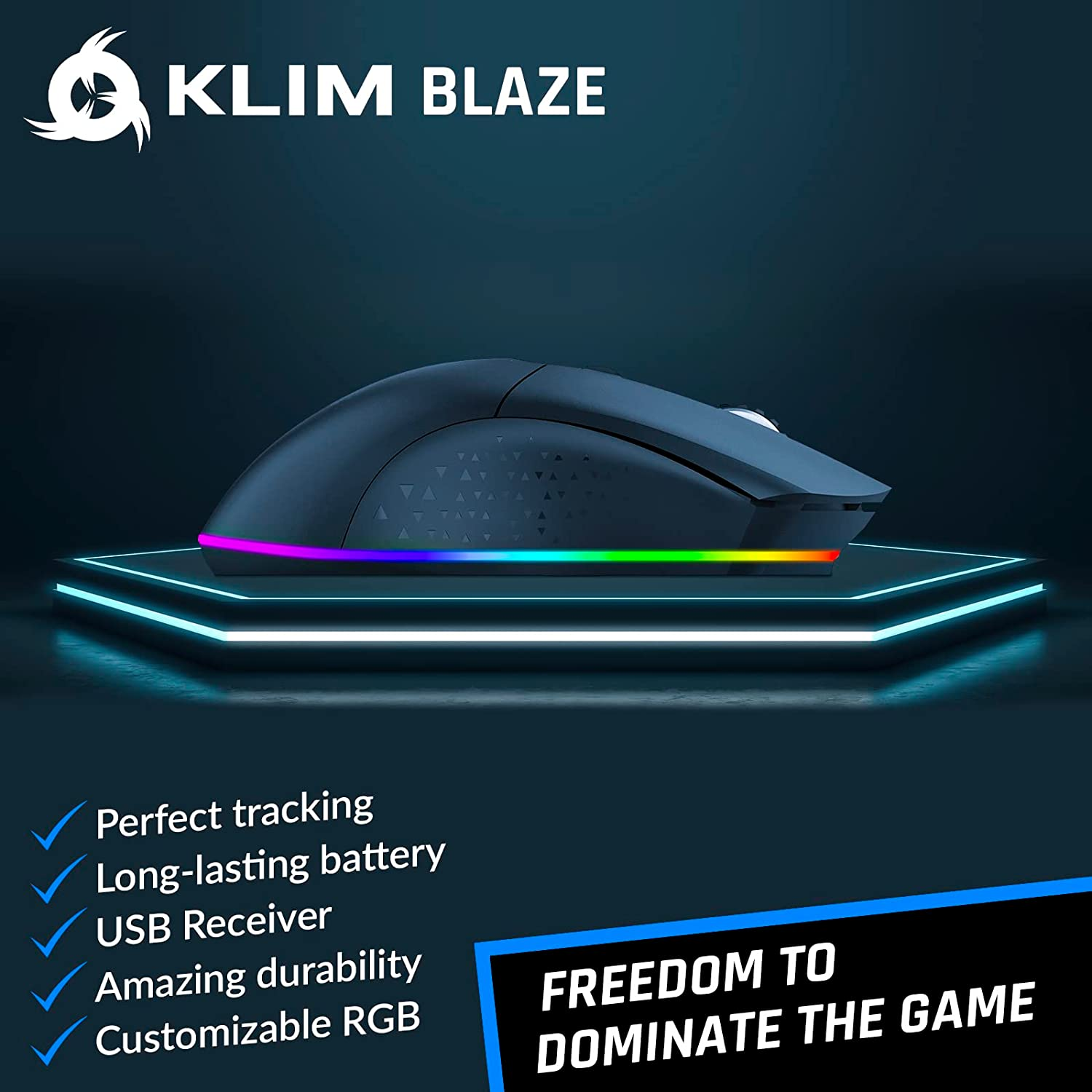 KLIM Blaze Rechargeable Wireless Gaming Mouse RGB New - High-Precision Sensor and Long-Lasting Battery - 7 Customizable Buttons - up to 6000 DPI - Wired & Wireless Mouse for PC Mac & PS4 PS5 image number 6