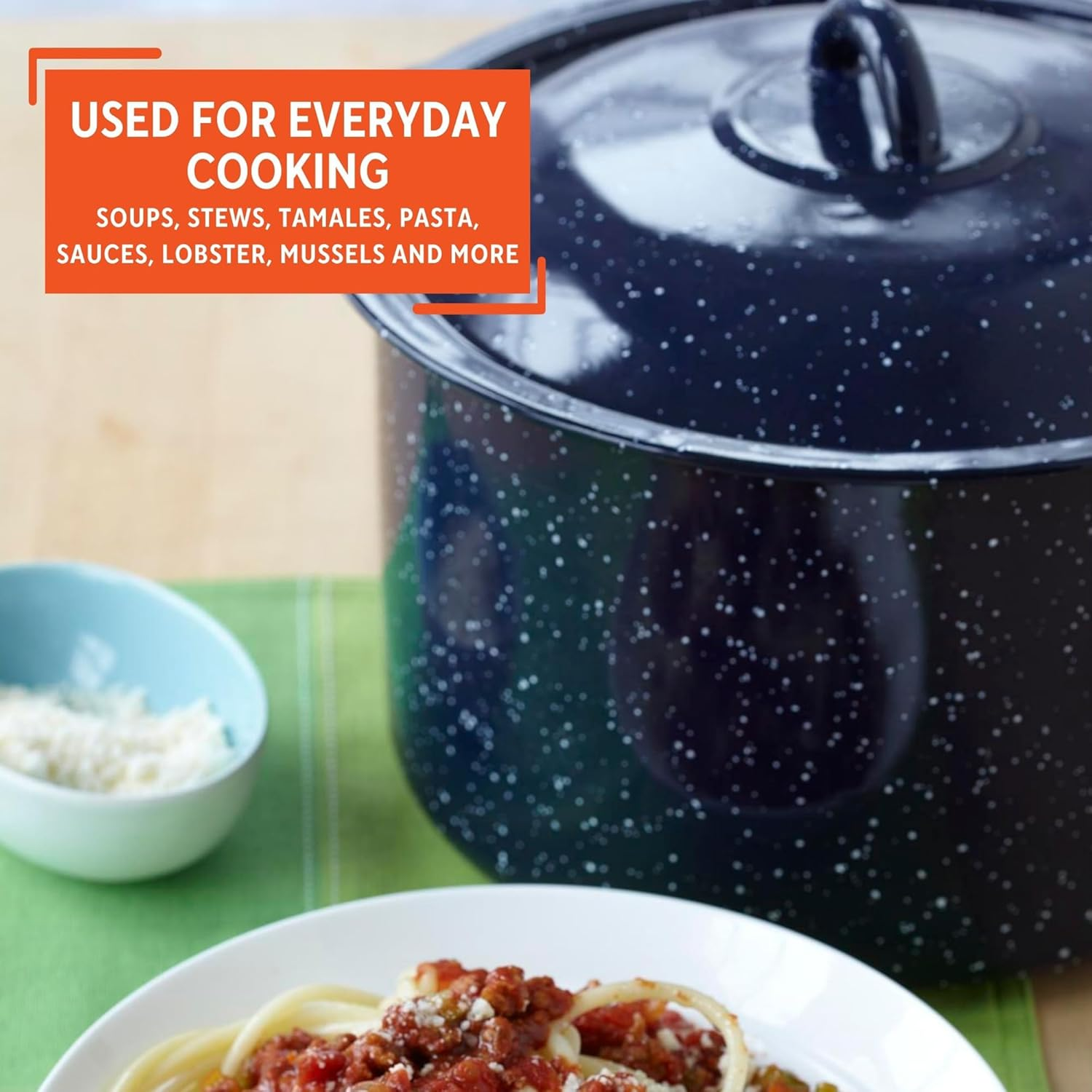 IMUSA USA C20666-1063310W Speckled Stock Pot with Lid 6-Quart, Blue image number 4