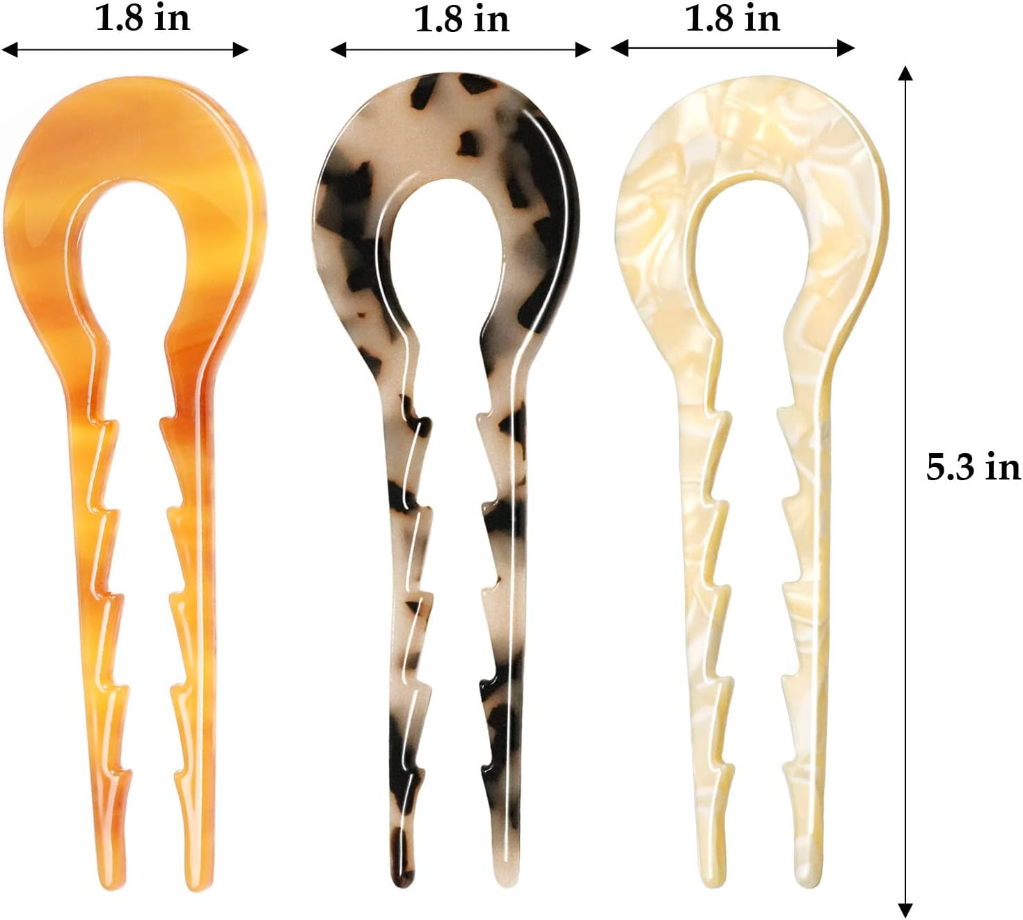 LAPOHI 5.3 Inch 3 PCS Large U Shaped French Hair Pins, Acetate French Hair Sticks Forks for Vintage Hair Updos Buns Thick Hair(Amber Gradient&Tortoise Shell&Creamy Yellow) image number 1
