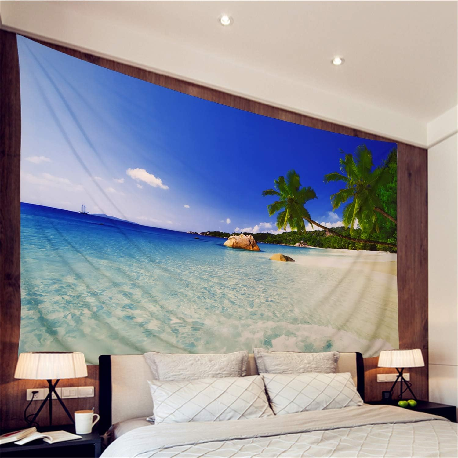 Tapestry Ocean Beach Tapestry Wall Hanging Tropic Paradise Beach Wall Tapestry Coconut Tree Tapestry Hippie Bohemian Tapestry Palm Tree Tapestry for Home Decor image number 2