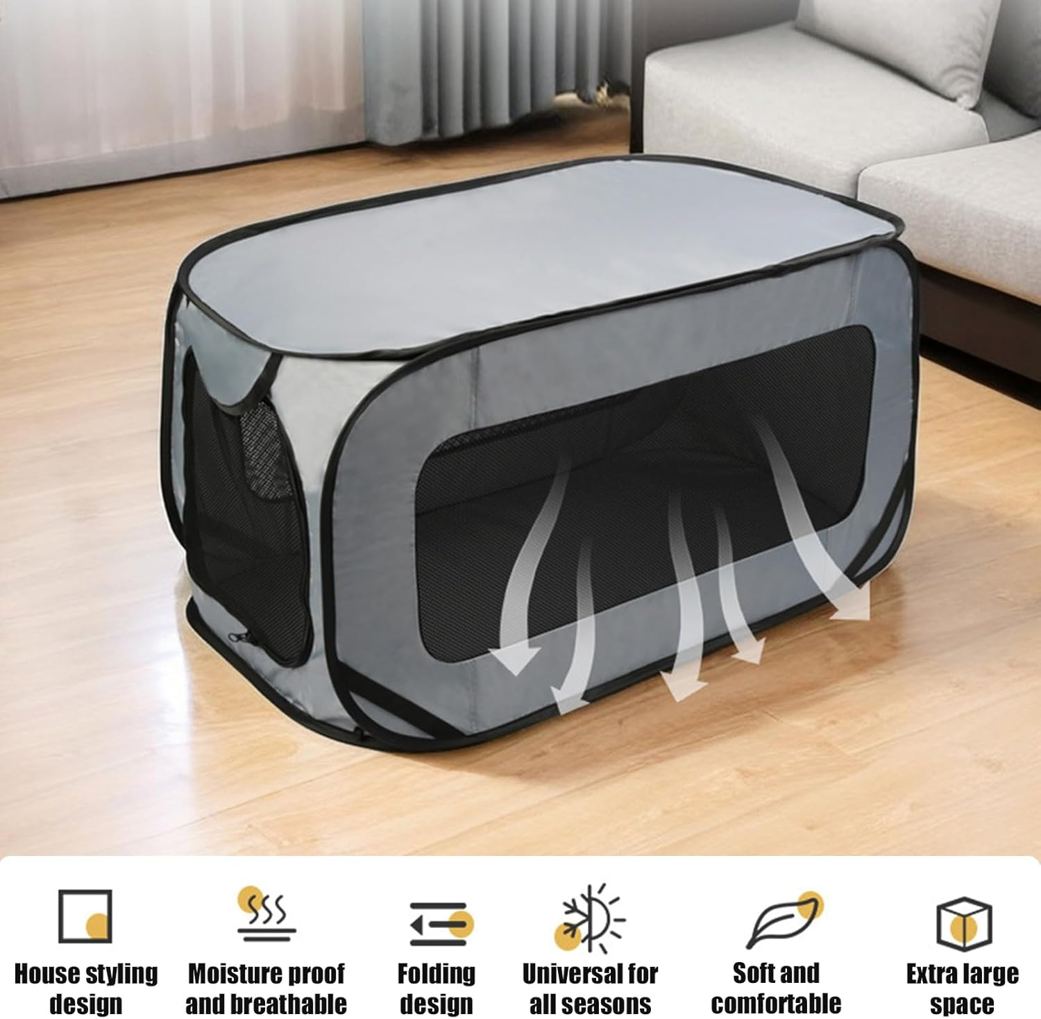 94 X 53 X 53 Cm Dog Transport Box Foldable Pop-Up Transport Box Dog Cat Sturdy Transport Box Oxford Fabric Dog Box Car Dog Bag Portable Dog Transport Boxes for Cats and Dogs up to 29.5 Kg, Grey