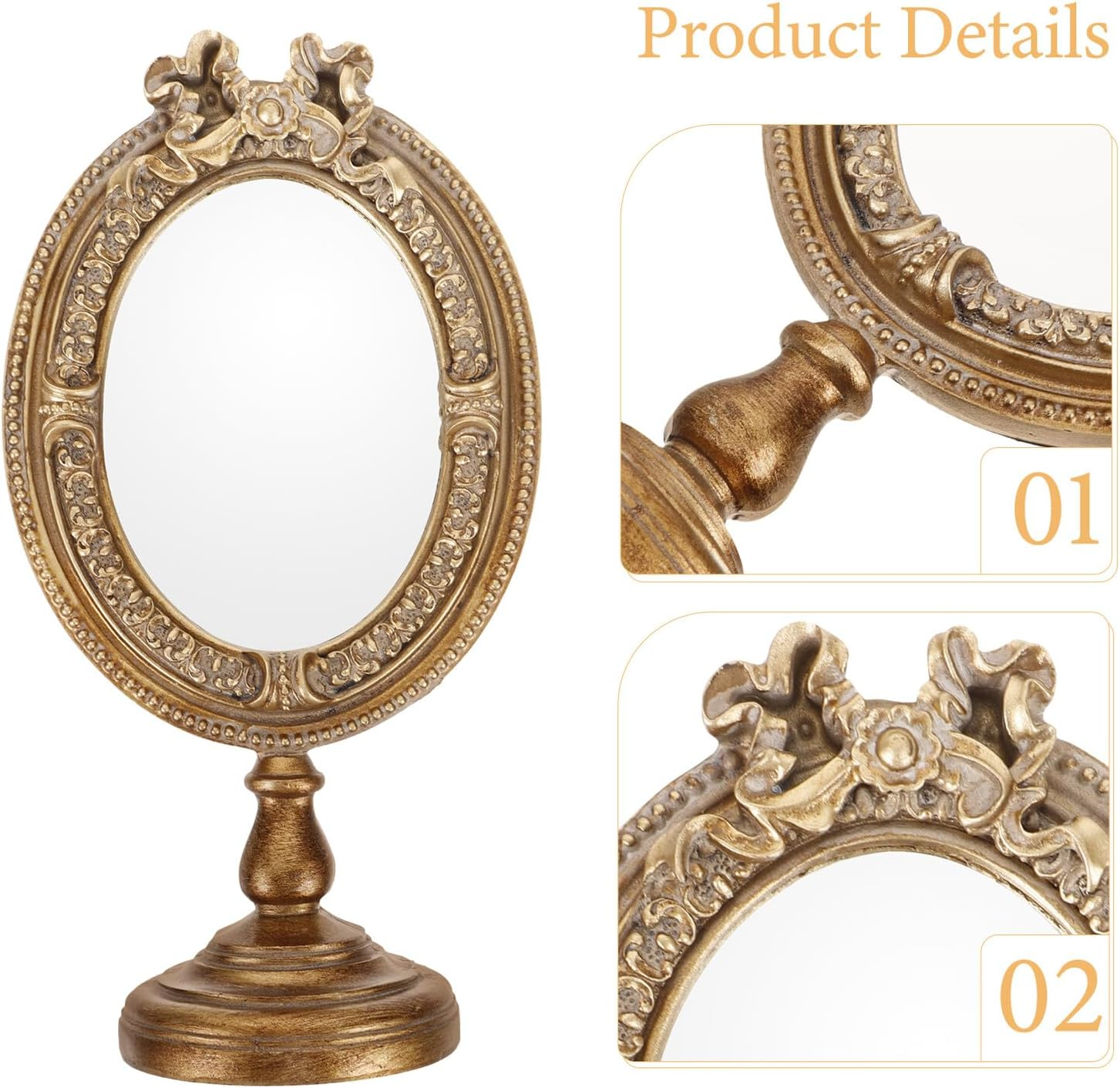 CLISPEED European Style Aesthetic Desktop Vanity Mirror for Bedroom Compact Lightweight Table Mirror for Makeup and Dressing Decorative Handheld Design image number 1