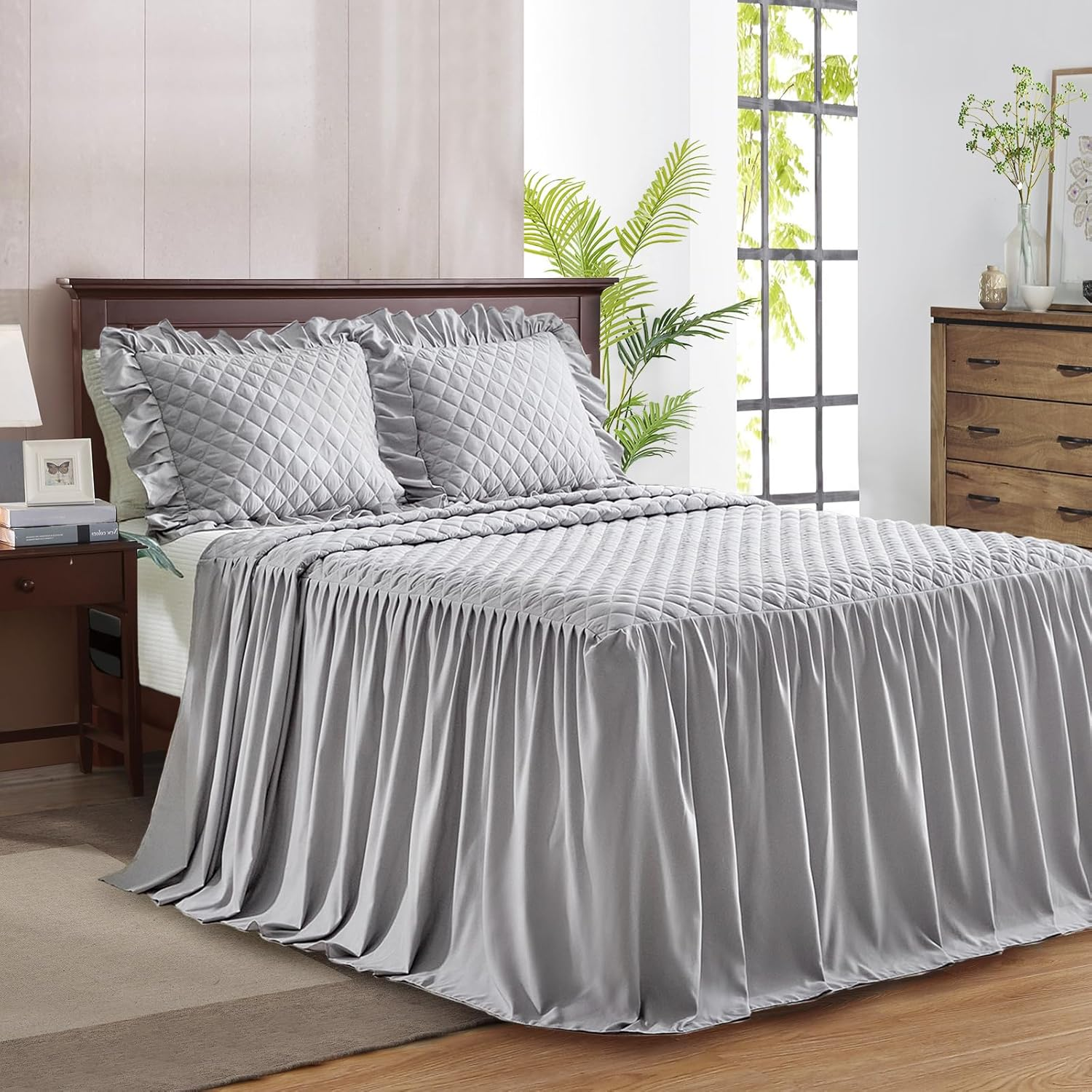 UOZZI BEDDING Ruffled Bedspread Skirt Set URCQ05-Q image number 3
