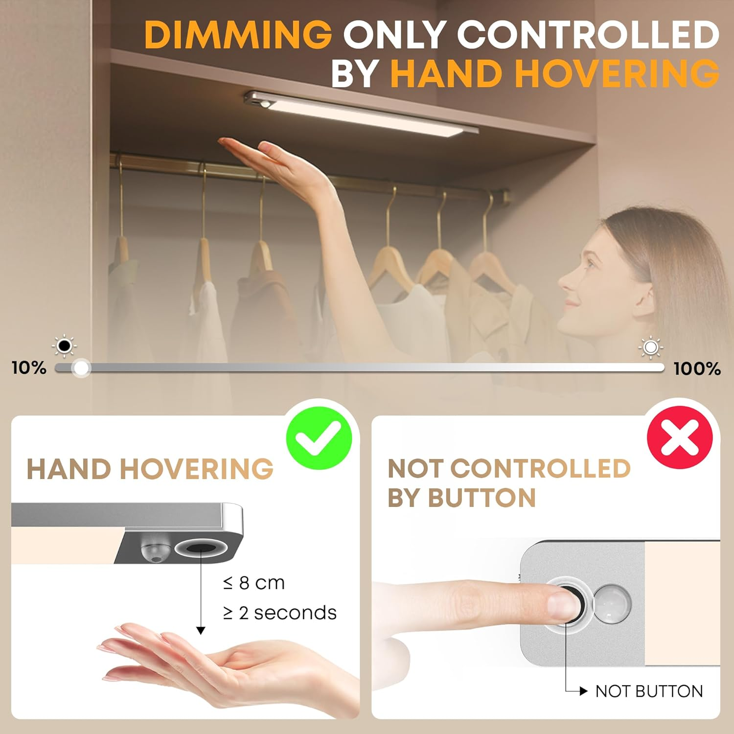 Cabinet Lighting LED Lamp with Hand Wave and Motion Sensor - 25 Cm 1500 Mah 4000 K Cabinet Light Under-Unit Light Kitchen Light - Rechargeable & Dimmable Showcase Lighting Wardrobe | Pack of 2 image number 4