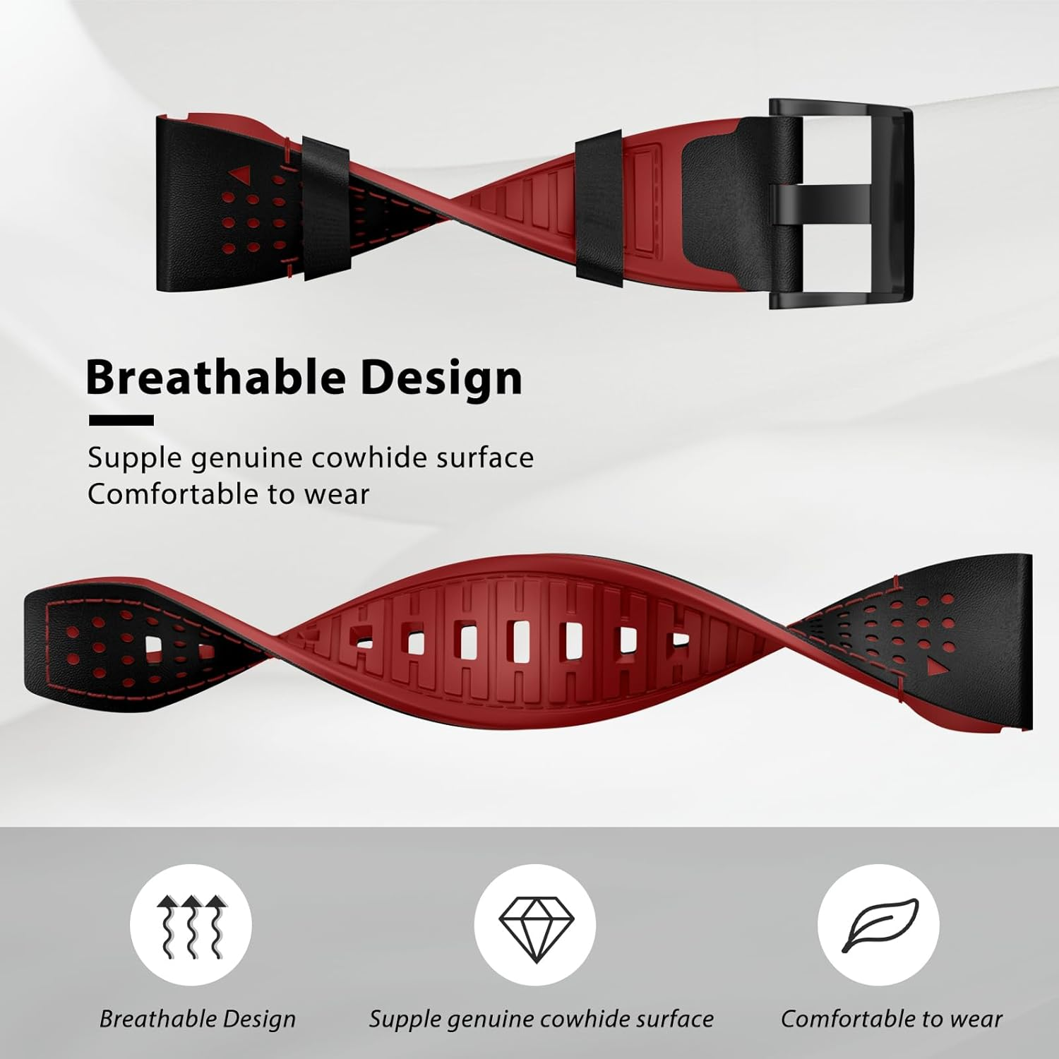 OVERSTEP Leather Bracelet Compatible with Fenix 7X, Soft and Breathable, Compatible with Fenix 7X/Fenix 7 Pro/Fenix 6X/Fenix 5X/Fenix 3
