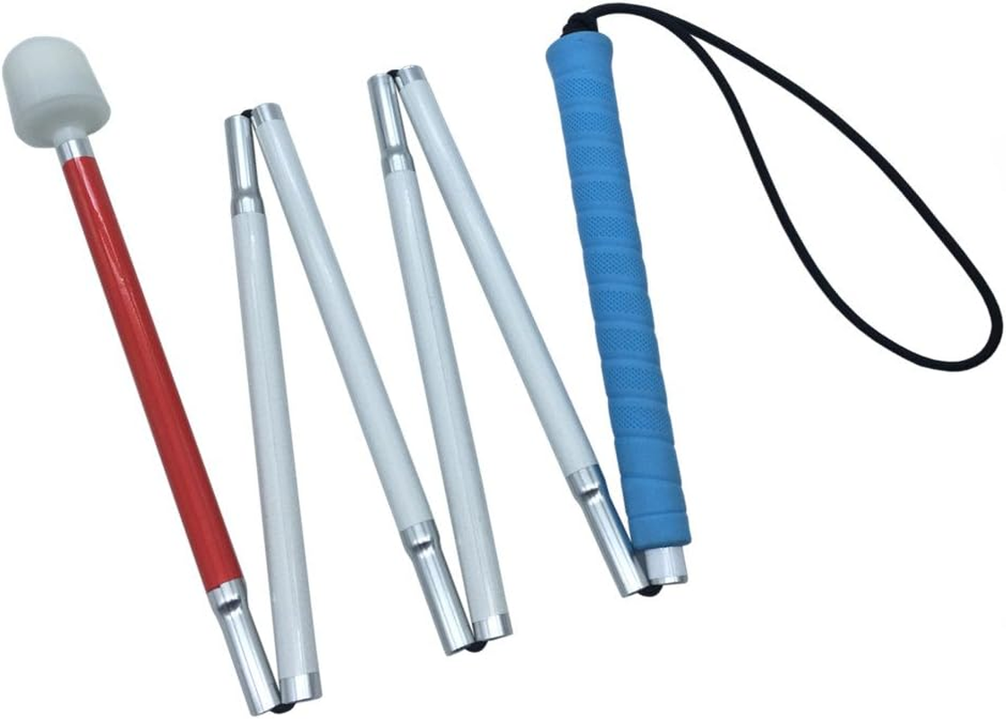 Aluminum Mobility Folding White Cane for Vision Impaired and Blind People (Folds down 6 Sections)