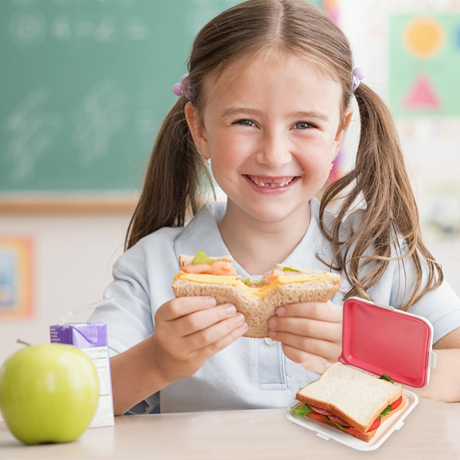 Silicone Sandwich Storage Box, 1Pc Silicone Sandwich Storage Box, Silicone Sandwich Container for Lunch Box, Sandwich Toast Case, Portable Bread Box Sandwich Container (Pink) image number 2