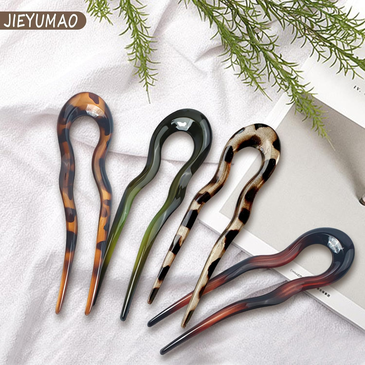 JIEYUMAO French Hair Pins, 10Pcs U Shaped Hair Pins, 10 Styles French Hair Forks for Women, Vintage U-Shaped Hairpins 2 Prong Bun Hair Sticks for Thick Straight Long Hair image number 1