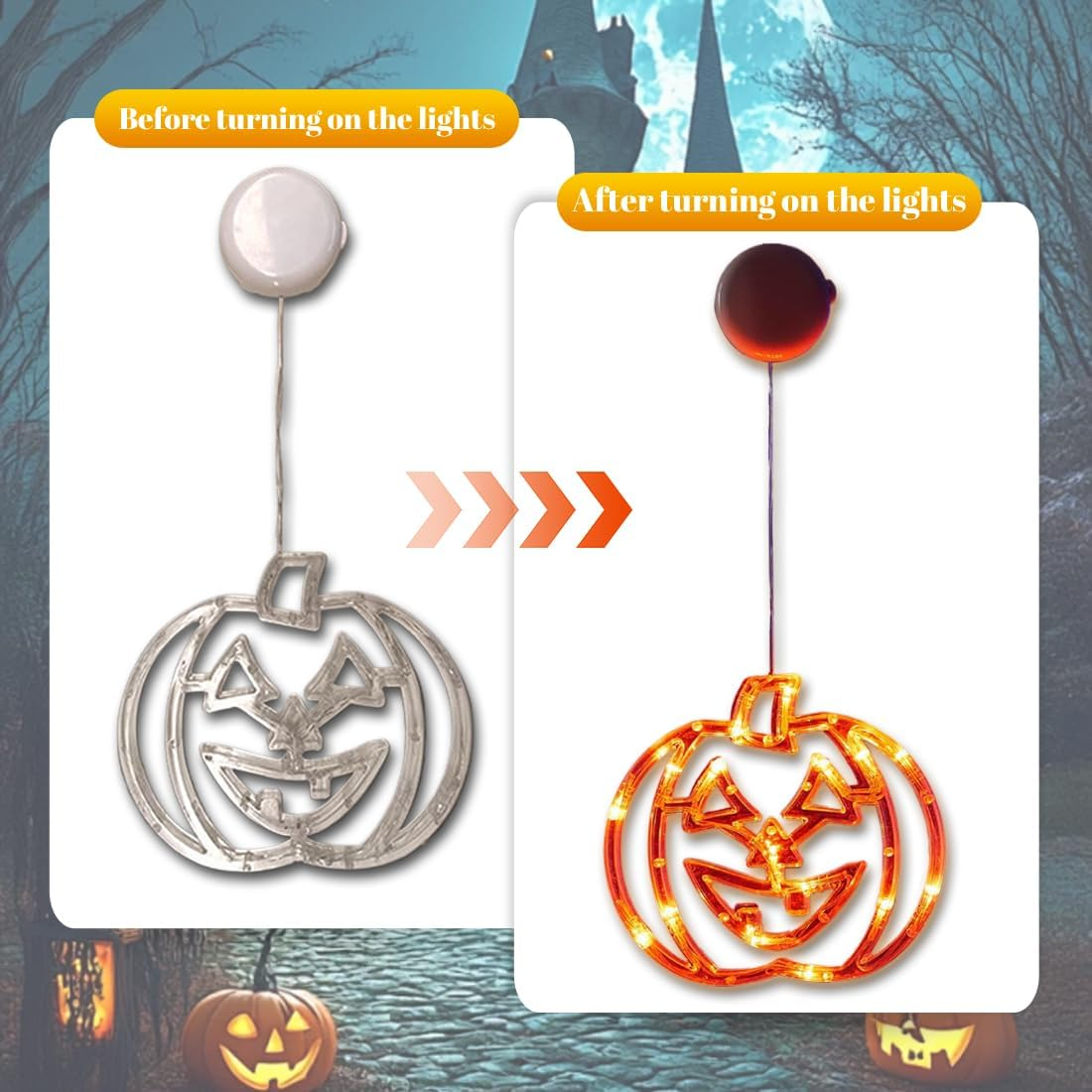 3 Pcs Halloween Window Lights with Suction Cup, Battery Operated Indoor Lighting, Halloween Decorations (Orange, Green, White) image number 4