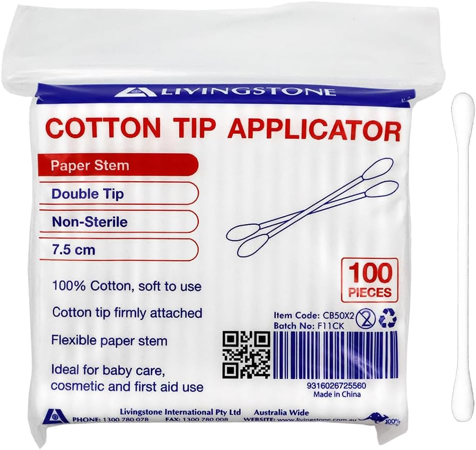 Livingstone Cotton Tip Applicator Double Tipped Paper Stem 7.5Cm 50 Pieces/Pack image number 2