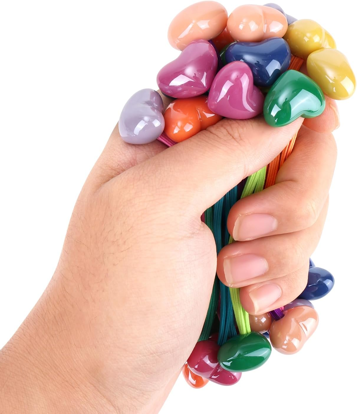 Lasuroa 14 Pcs Ball Charm Hair Ties for Little Girls, Double Heart Shaped Beads Elastic Hair Bands Cute Ponytail Holders for Toddler Girls Hairstyle Accessories image number 2