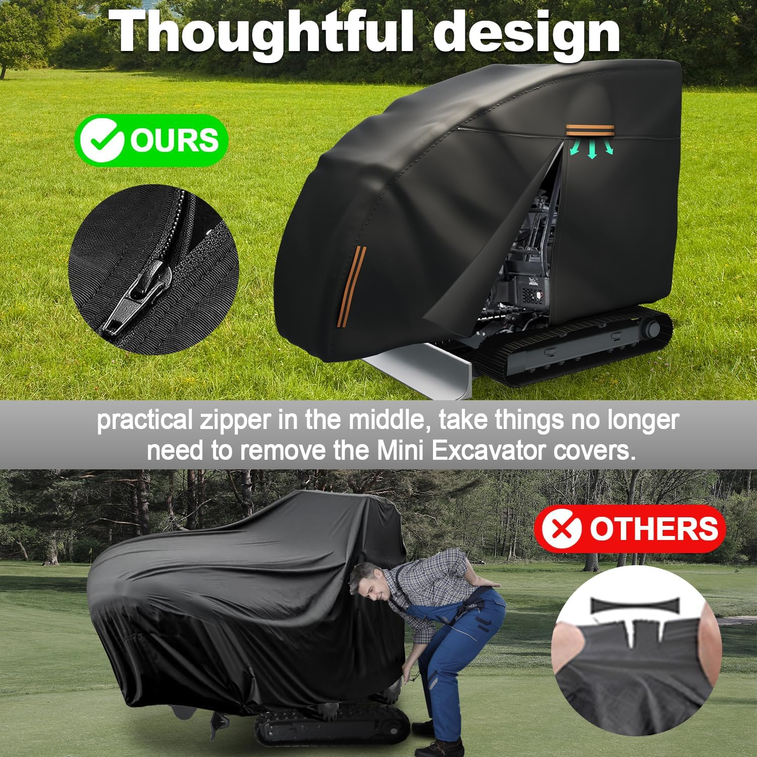 Mini Excavator Cover，Mini Excavator Covers Waterproof Heavy Duty for Bobcat/Kubota/John Deere 17 P/Takeuchi/Yanmar，600D Oxford Cloth Waterproof, UV Protection, Dustproof, Universal Cover
