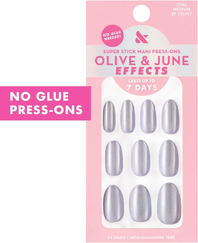 Olive & June Super Stick Hands - Press on Nails - Oval Medium - No Glue Needed - 32 Tabs in 16 Sizes - Non-Toxic - Easy to Apply, No Harmful - Realistic Look - 7 Days
