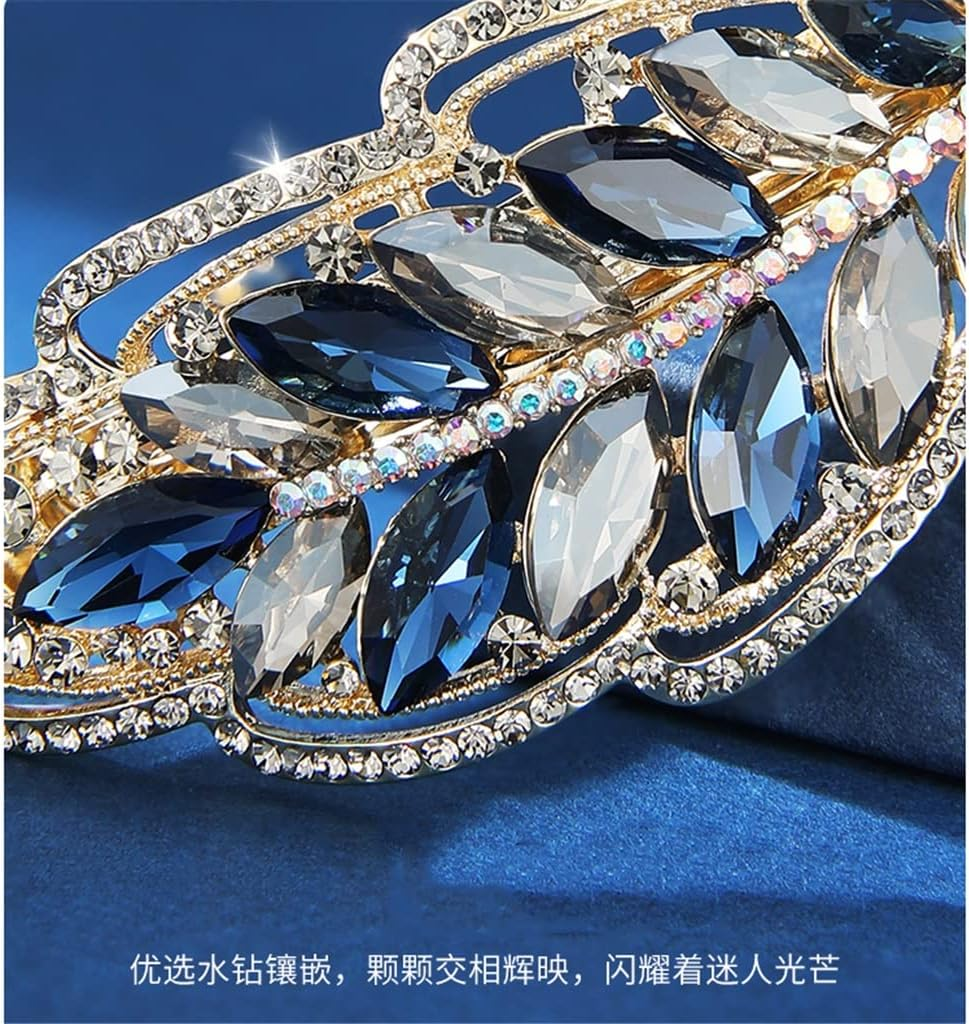 Rhinestone Hairpin,Crystal Barrette,Curl Hair Clip,Leaf Hairpin Female Clip Headdress Back Head Spring Clip Rhinestone Hairpin Hair Accessories (Color : A, Size : 9.6 * 3.8Cm) image number 6