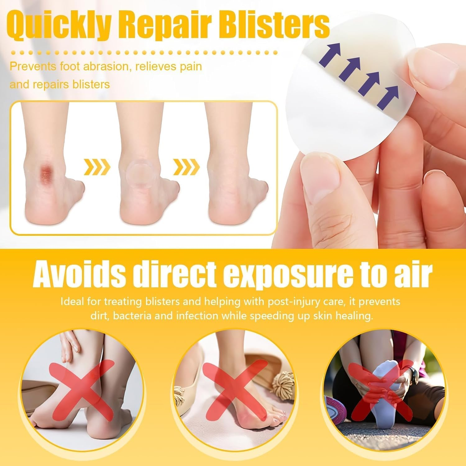 Blister Bandages, 40Pcs Hydrocolloid Waterproof Adhesive Bandages, Invisible Gel Blister Cushionsfor Foot, Toe, and Heel Blister Prevention and Recovery (4 Styles,40Pcs) image number 2