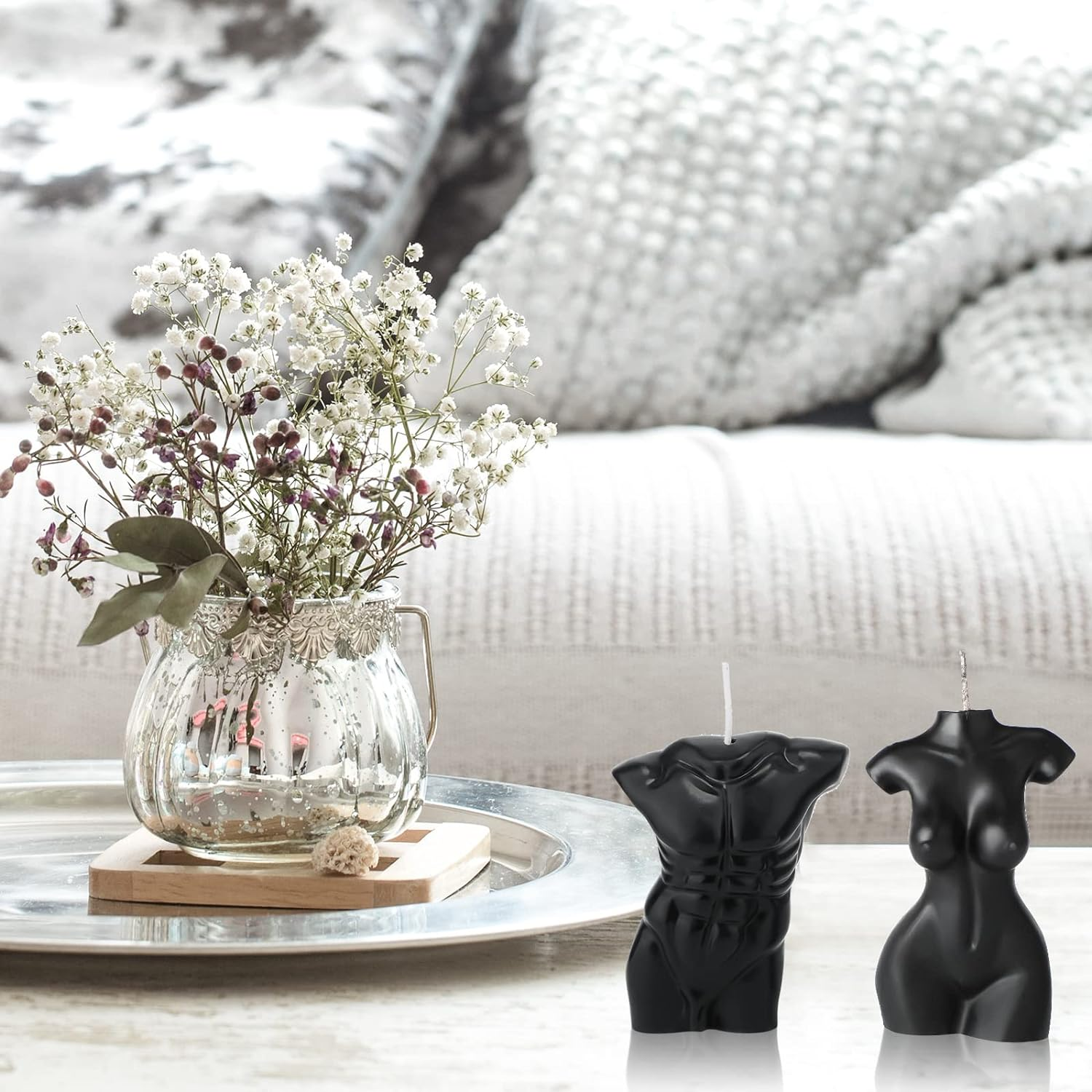 Tondiamo 2 Pieces Body Shaped Candle Female Male Body Men Torso Soy Wax Scented Decorative Candle for Bedroom Bathroom Wedding(Black) - Black image number 4