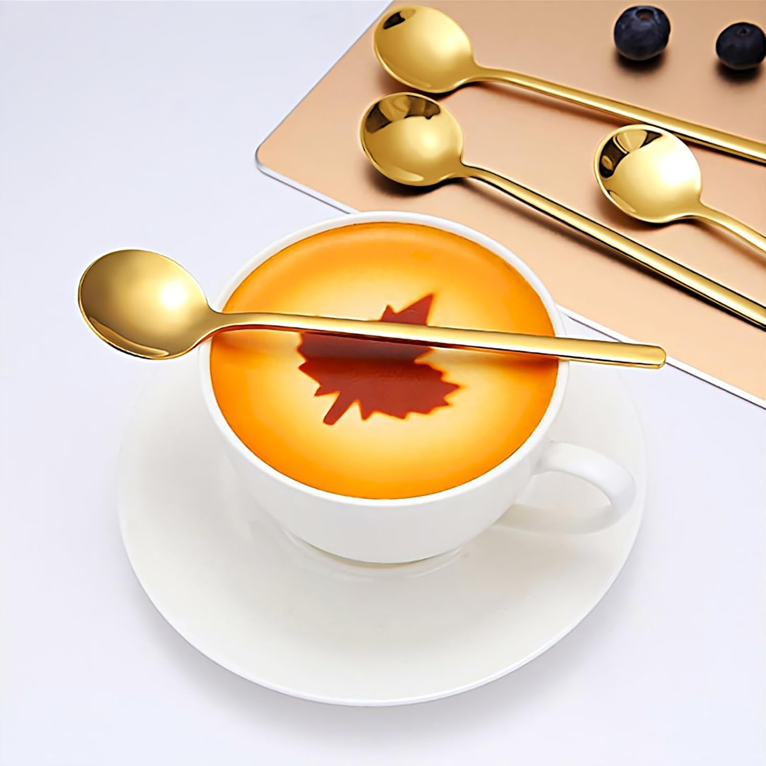 6 Pcs 6.7 Inches Coffee Spoons, Long Handle Iced Tea Spoon, Gold Espresso and Dessert Spoons, Food Grade Stainless Steel for Coffee Bar Accessories image number 5