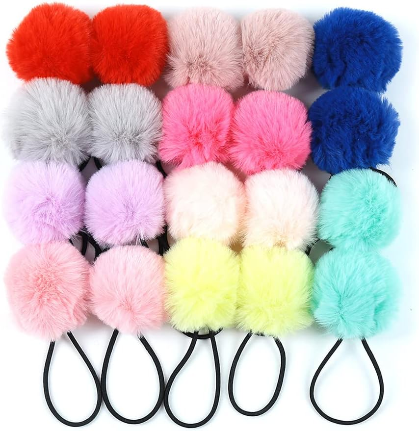 Pack of 5 Pom Pom Hair Bands for Women, Elastic Pom Ball Hair Band, Small Hair Bobbles Scrunchie with 5 Cm Pompoms, Hair Accessories for Ponytail, Thin Braids, Red image number 2