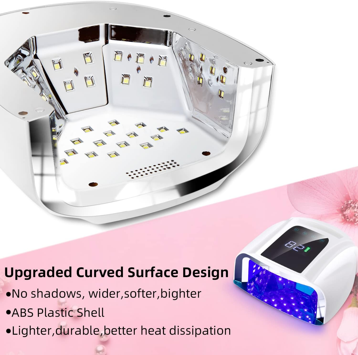 SUNYDOO 96W Rechargeable UV LED Nail Lamp,Cordless Nail Dryer with Removable Stainless Steel Bottom,Professional Curing Lamp for Fingernail and Toenail, Auto Sensor & Quick Dry Nail Machine (White) image number 6
