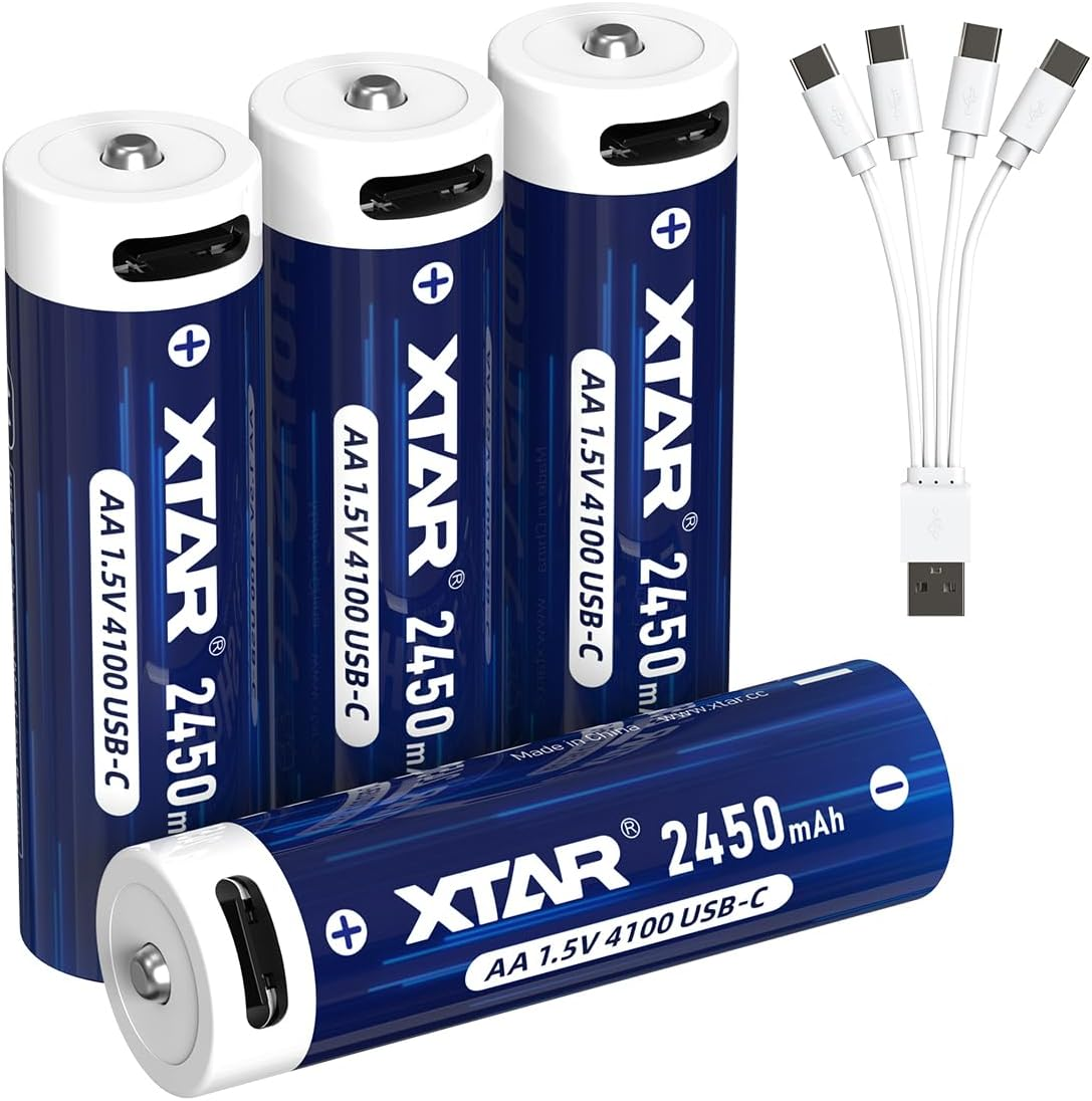 XTAR New 1.5V 4100Mwh USB-C Rechargeable AA Lithium Battery,With Low-Voltage Indicator (4-Pack) image number 4