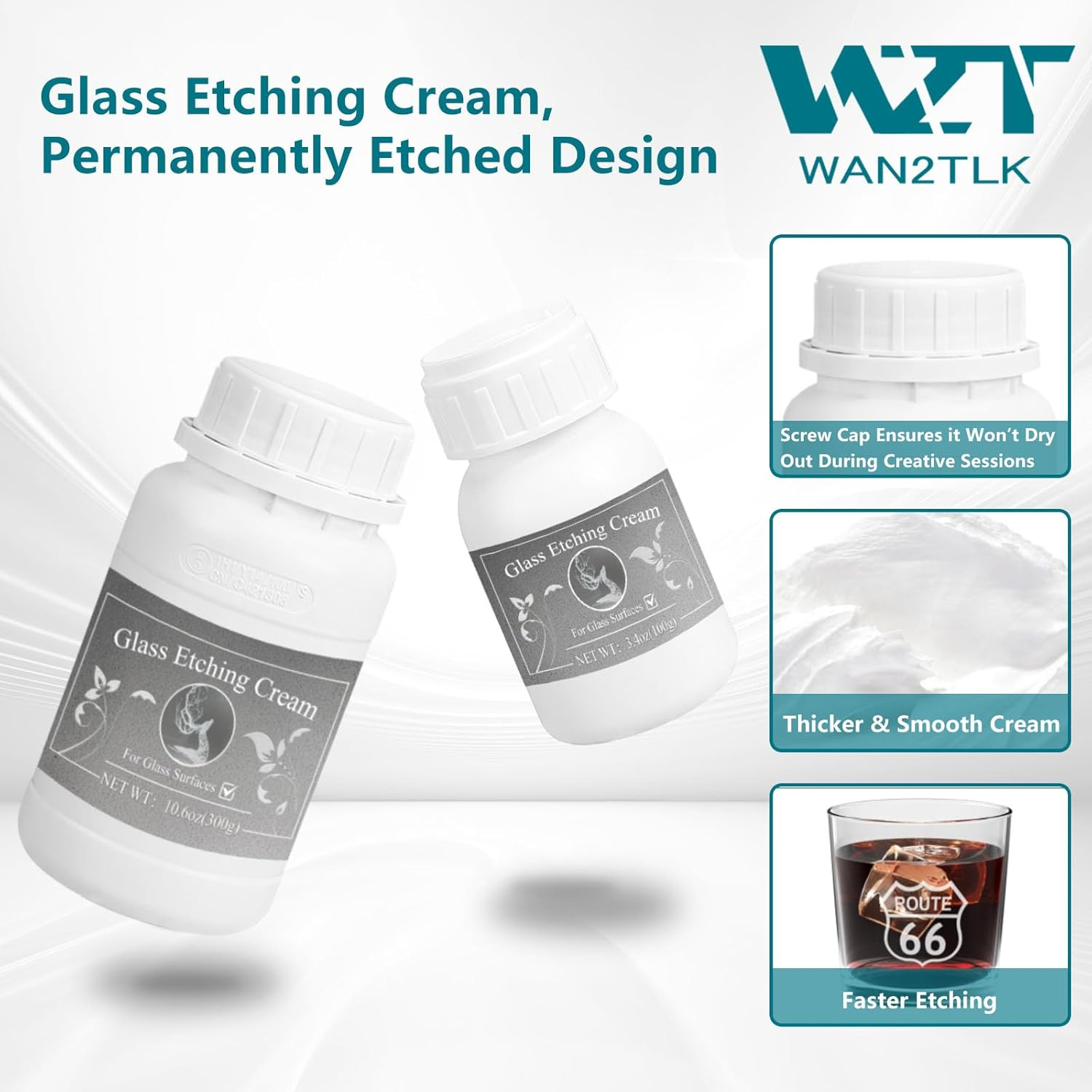 WAN2TLK Etching Paste for Glass, 100G Etching Paste, DIY Art Craft Supplies to Create Stunning Designs on Glass Surfaces image number 2