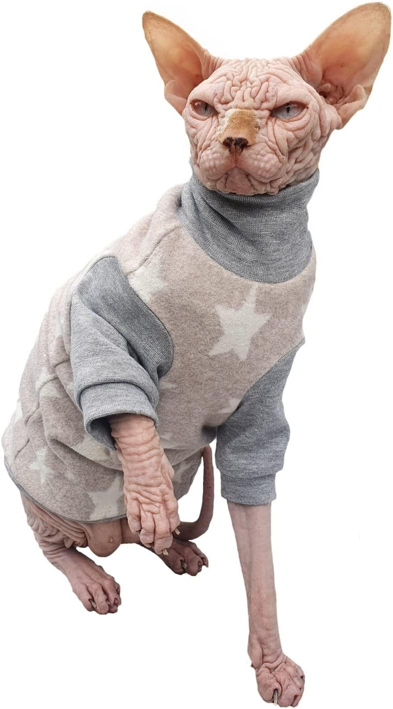 Kotomoda Hairless Cat'S Cotton Stretch Winter Sweater Sort Stars. Organic Fleece for Sphynx Cat (X-Small) image number 3