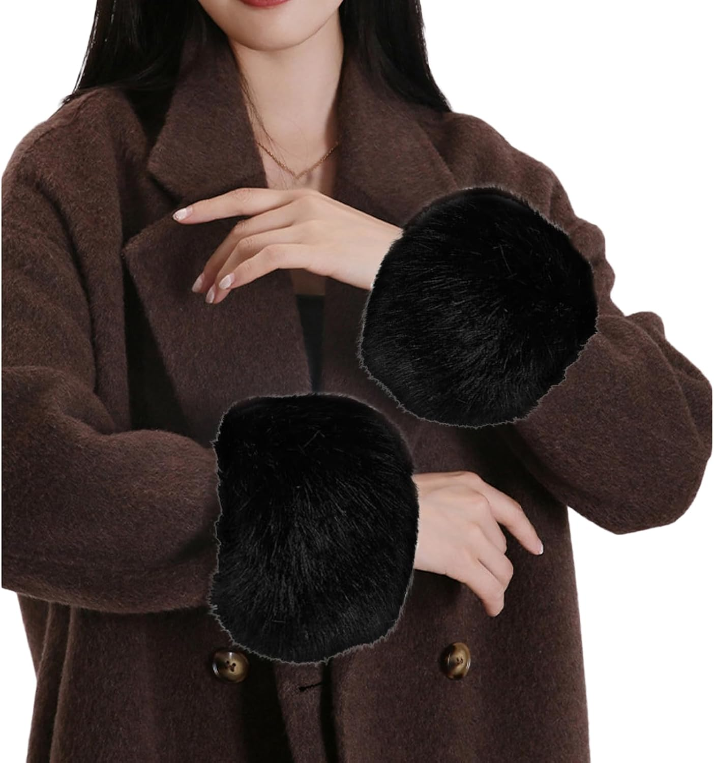 Lopsity Faux Fur Hand Muffs Winter Arm Warmers Short Wrist Cuff Winter Fuzzy Wrist Cuff Warmers for Women - Fur Color+White image number 2