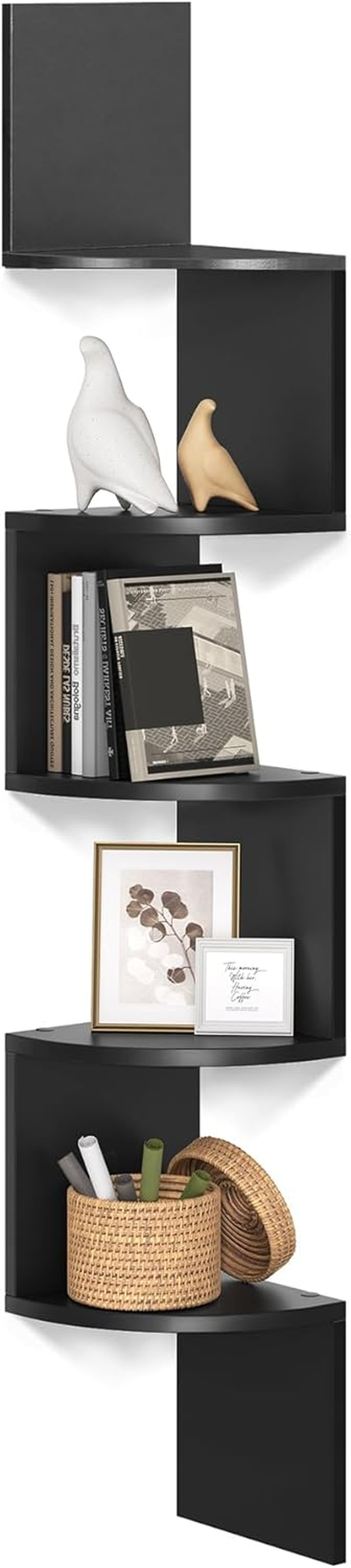 VASAGLE 5-Tier Corner Shelf, Display Floating Shelf in Living Room, Study, Kitchen, Bedroom, for Plants, Cds, Decorations, Modern, Ink Black LBC072B01