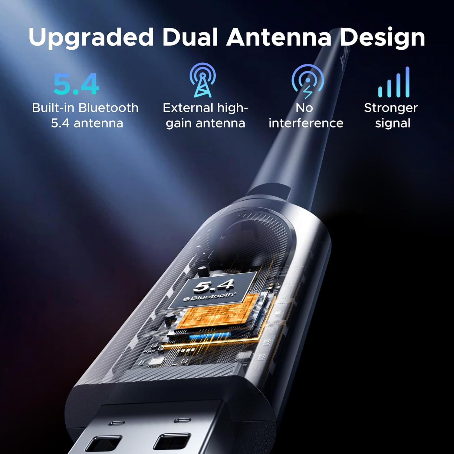 UGREEN AX900 + Bluetooth 5.4 USB Bluetooth Wifi Adapter, Wifi Dongle for Desktop PC with 5Ghz/2.4Ghz Dual Band, 6Dbi High Gain Antenna, Built-In Driver for Windows 10/11 image number 4