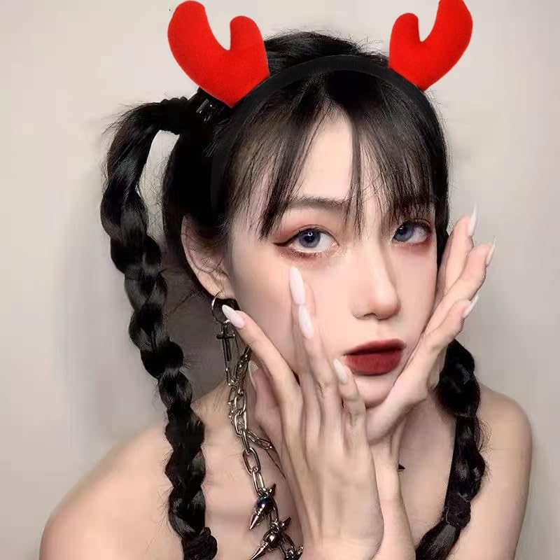 Christmas Reindeer Antlers Headband for Women Men Girls Boys Cute Elk Deer Hairband Headpiece Red Festival Xmas Christmas Hair Accessories Deer Costume Hair Decorations - Brown image number 5