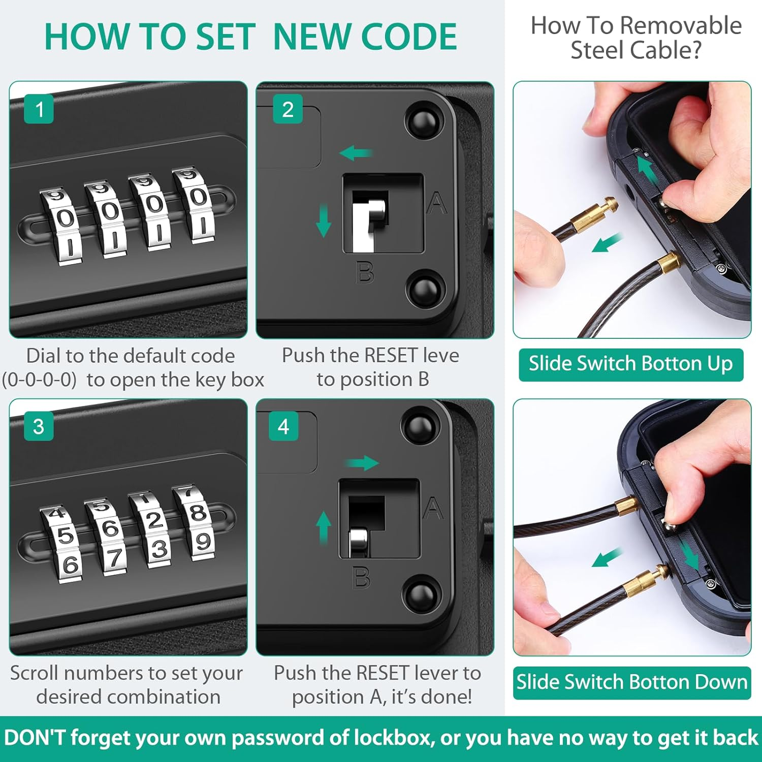 ORIA Portable Safe Box, Security Lock Box, Safe Lock Case with 4-Digit Code, Removable Wire Rope, Waterproof Key Lock Box for Passport, Credit Card, Phone, for Travel, Home, Office, Hotel, Beach - Red image number 6