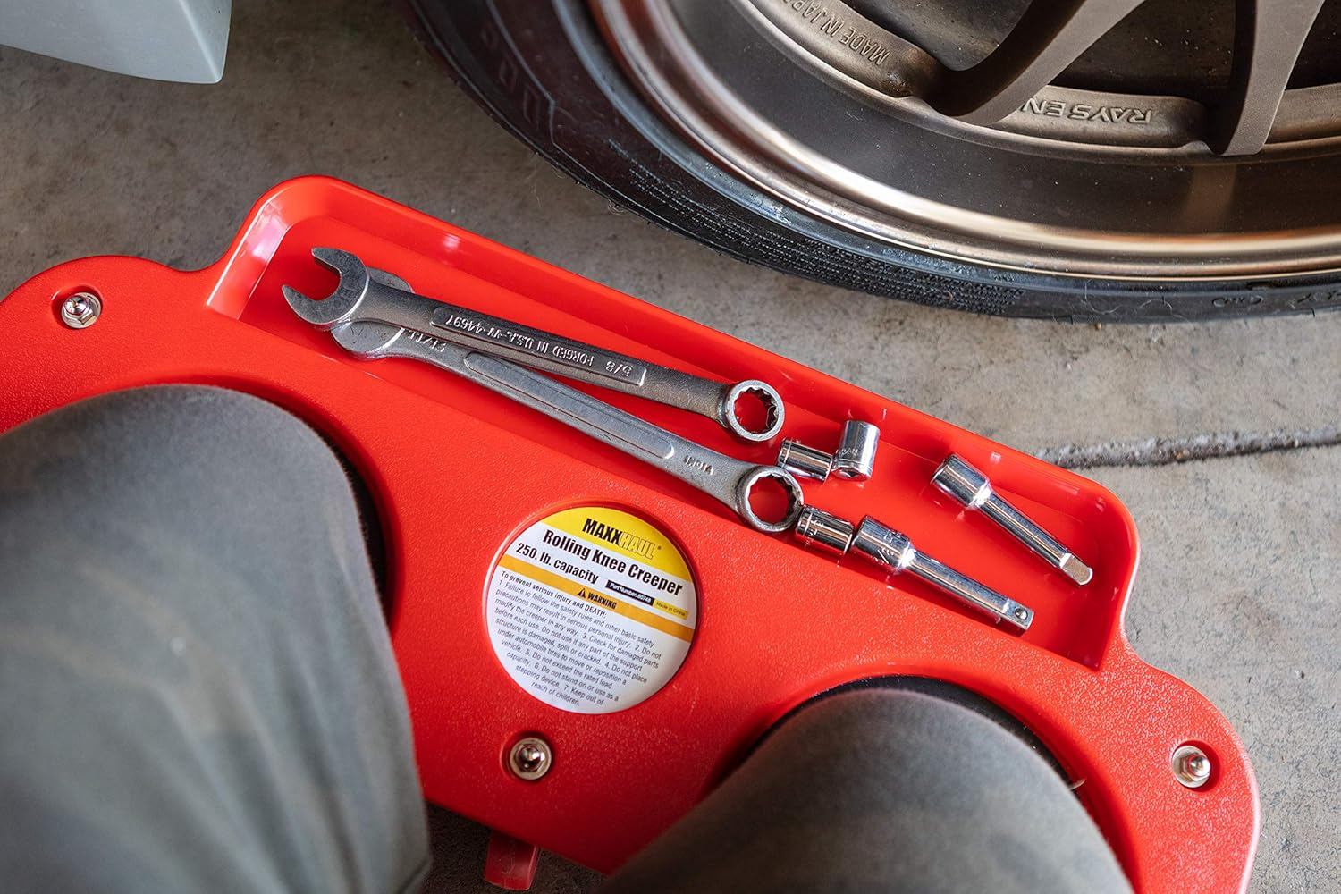 Maxworks Maxxhaul 80748 Rolling Knee Creeper/Pads ABS High-Impact Frame, 5 Swivel Castors, Tool Tray Holder, Multi-Color, Small image number 1