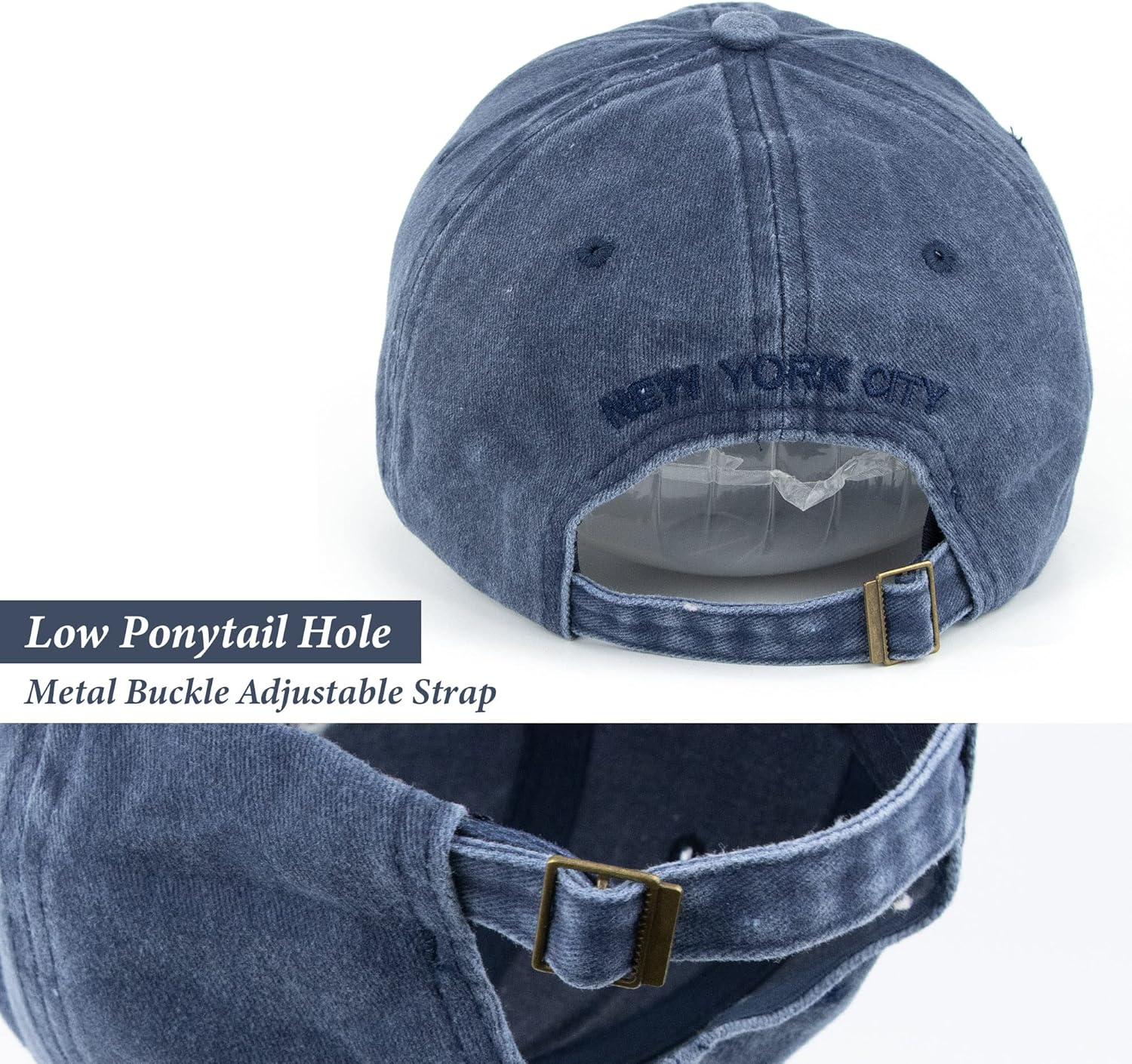 Baseball Hat New-York Distressed-Adjustable-Strapback - Washed Twill Dad Hat Unisex - Light Grey image number 2