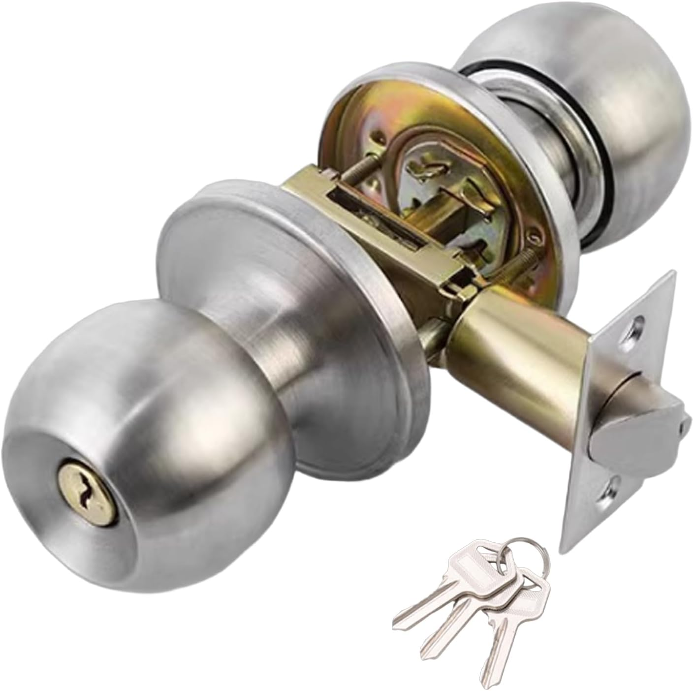 Winbay Door Knob with Lock and Key, Keyed Entry Door Lock Set, Interior and Exterior Entrance Door Lock in Solid Stainless Steel, Brass Cylinder, for Front Door, Bedroom, Bathroom, Satin Nickel image number 4
