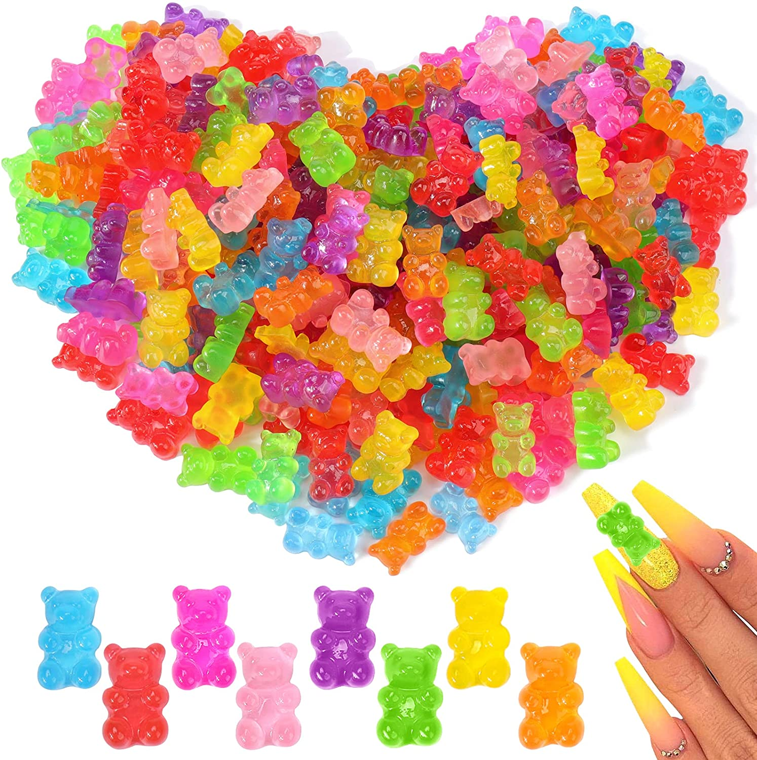 Palksky 160 Pcs Nail Charms - 3D, Gummy Bear Nail Charms for Nail Decoration, Kawaii Nail Art Supplies (8 Colors) image number 1