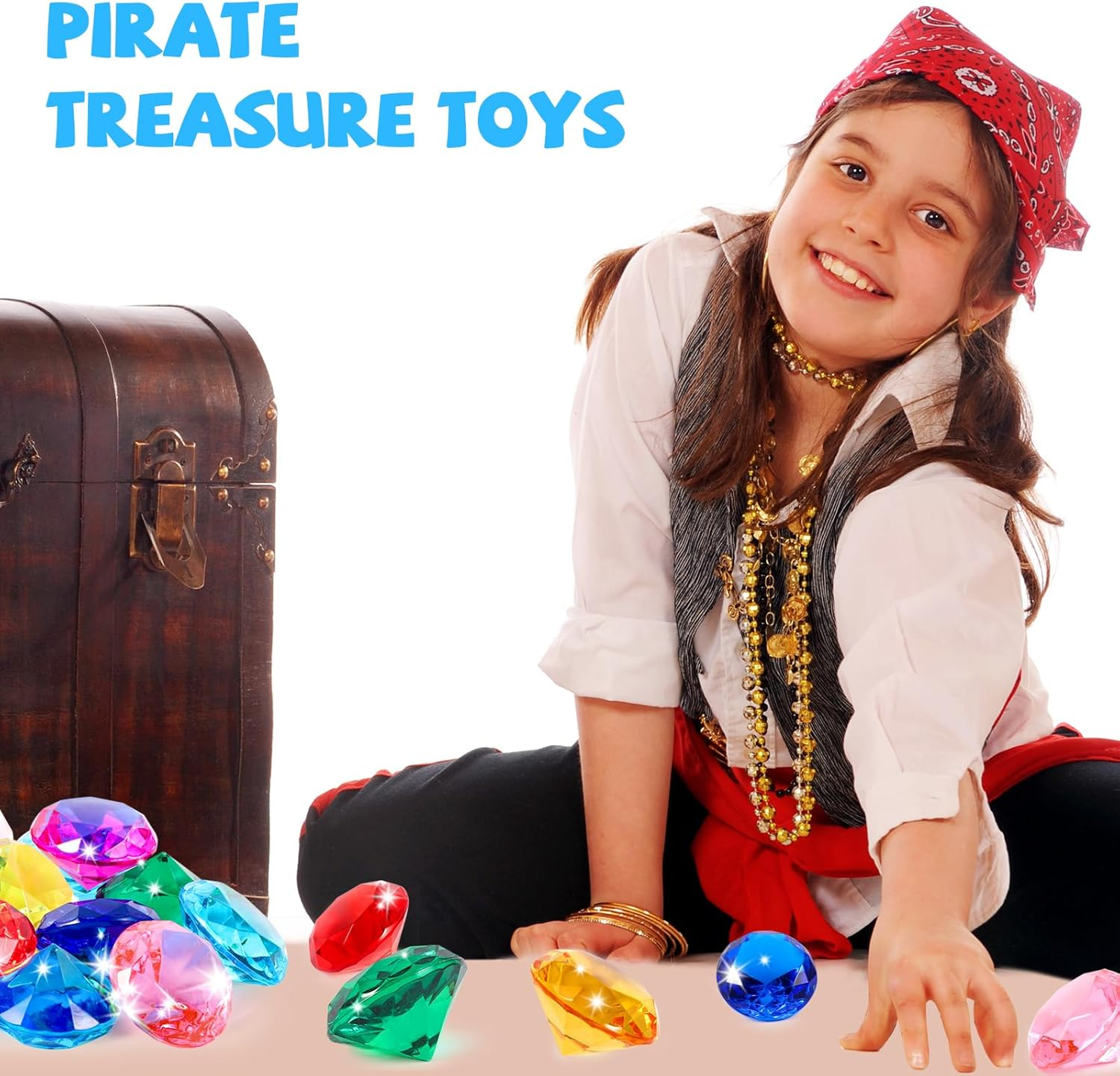 Niceup 26Pcs Diamond Gems Kids Princess Mermaid Pirate Party Favors Treasure Toys, 1.57In Fake Jewels Plastic Gemstones for Easter Eggs Filler Basket Stuffers, Hunt Hide Seek Toys, Diving Pool Toys image number 4