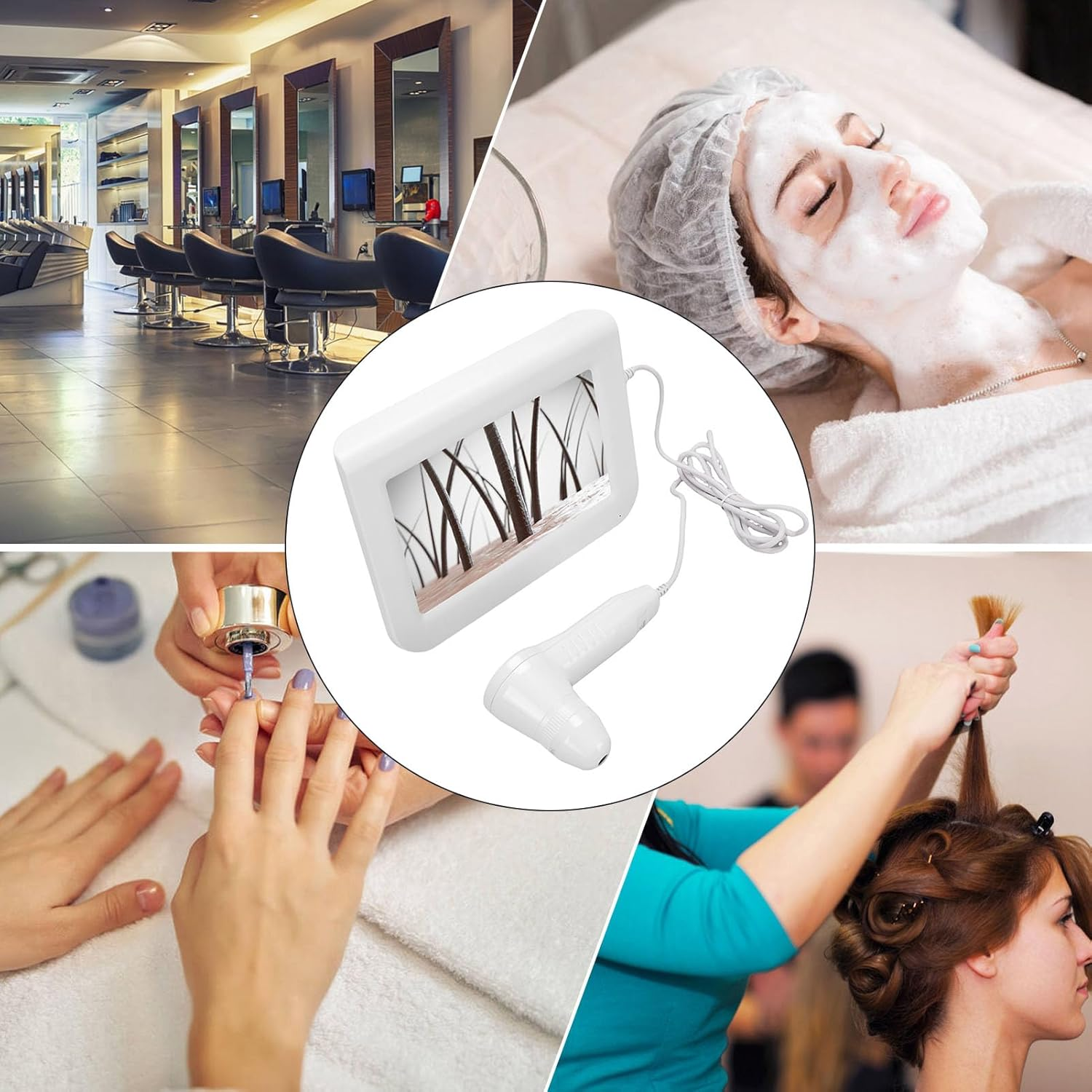 Pongnas 9 Inch Skin Hair Analyzer, 50 X / 200 X Lens Hair Follicle Analyzer, Multifunctional Rechargeable Digital Scalp Detector for Home Salon Use (EU Plug) image number 1