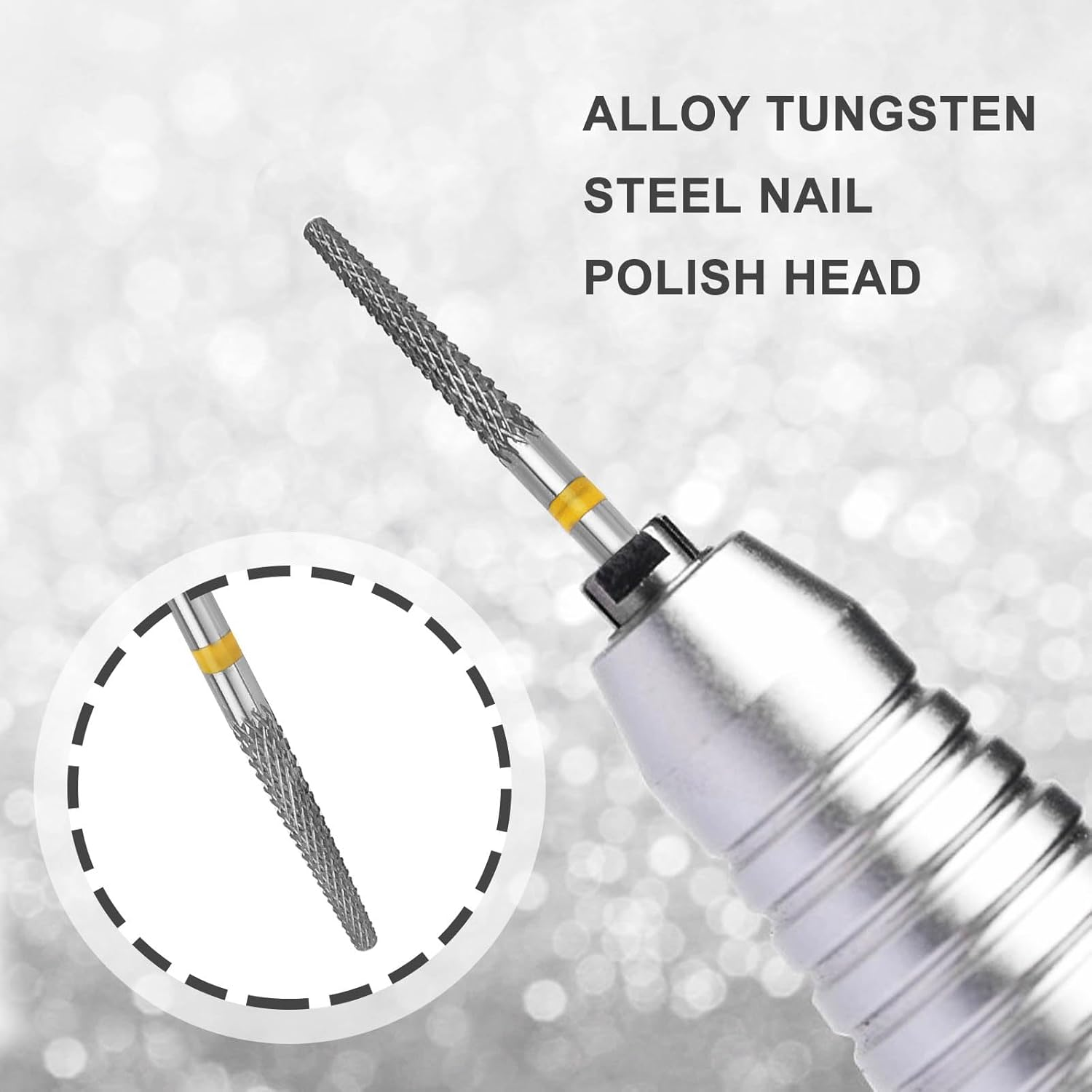 1Pc Carbide Tungsten Steel Nail Cutter Bit 2.35Mm Tapered Nail Drill Bits Electric Grinder for Removing Gel Acrylic Coatings (Yellow XF Extra Fine Teeth) - Red image number 2