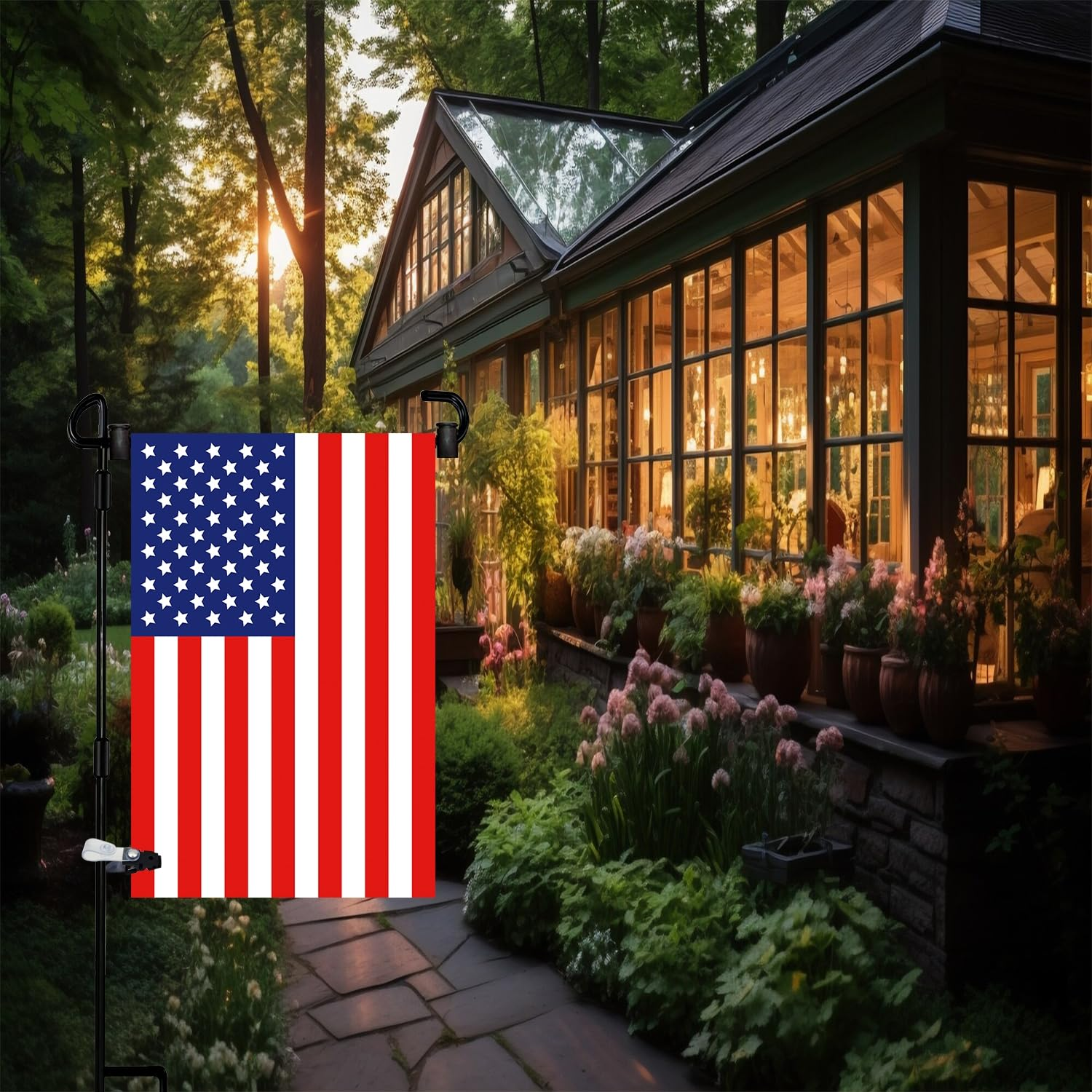 Garden Flag Stand-Holder-Pole with Garden Flag Stopper and Anti-Wind Clip 36.3"H X 16.5"W for USA Flag or Season Garden Flags Keep Your Flags from Flying Away in High Winds(2 Pack) image number 2