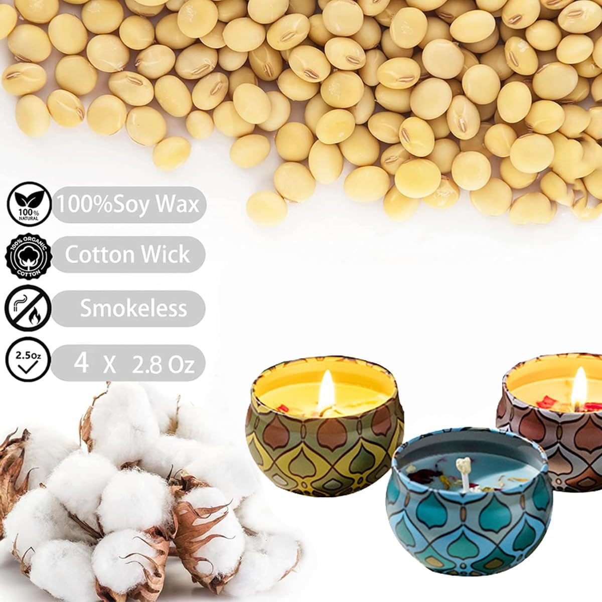 4 Pack Scented Candles Gift Set 80G X 4 100% Pure Natural Soy Wax Portable Travel Aromatherapy Tin Jar Candle for Birthday Christmas Valentine'S Mother'S Thanksgiving Day Women & Mom Gifts image number 5